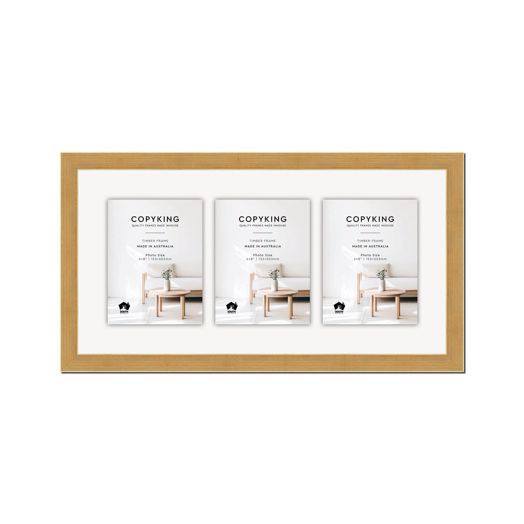 Gold 30mm Wood Collage Photo Frame - 12" x 24" - 3 Photos (6" x 8")
