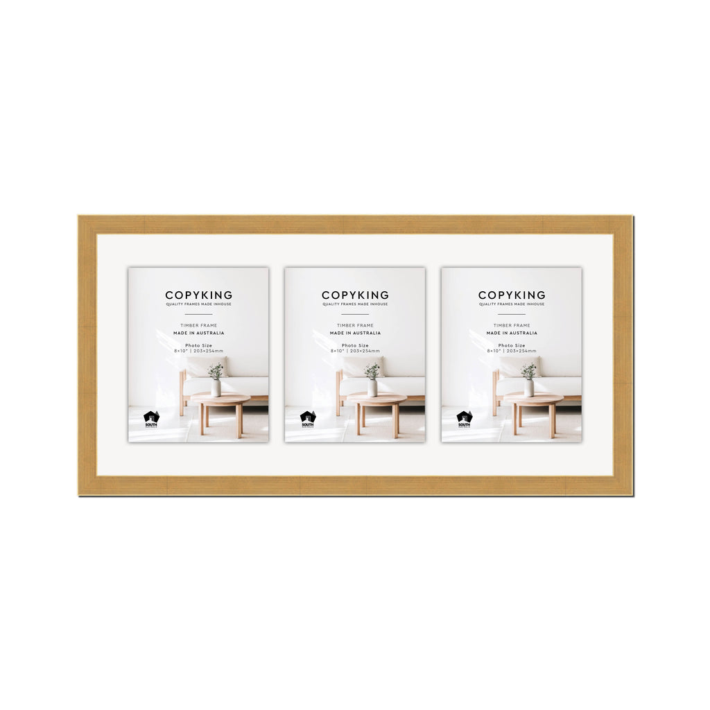 Gold 30mm Wood Collage Photo Frame - 14" x 30" - 3 Photos (8" x 10")