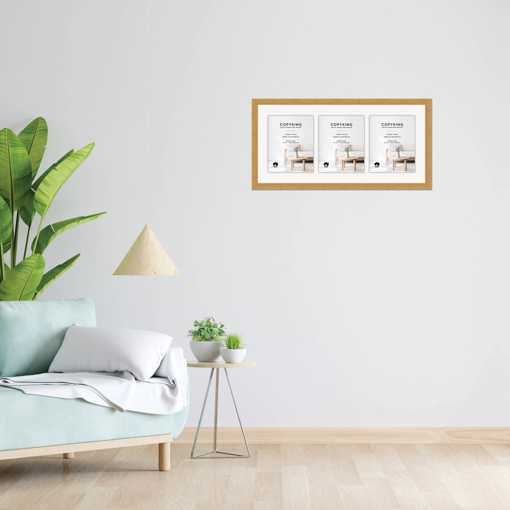 Gold 30mm Wood Collage Photo Frame - 14" x 30" - 3 Photos (8" x 10")