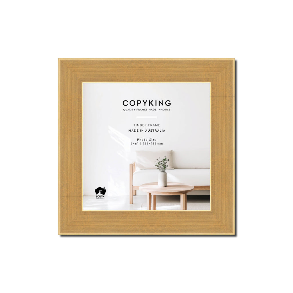Gold 30mm Wood Square Photo Frame - 6" x 6" (153mm x 153mm)