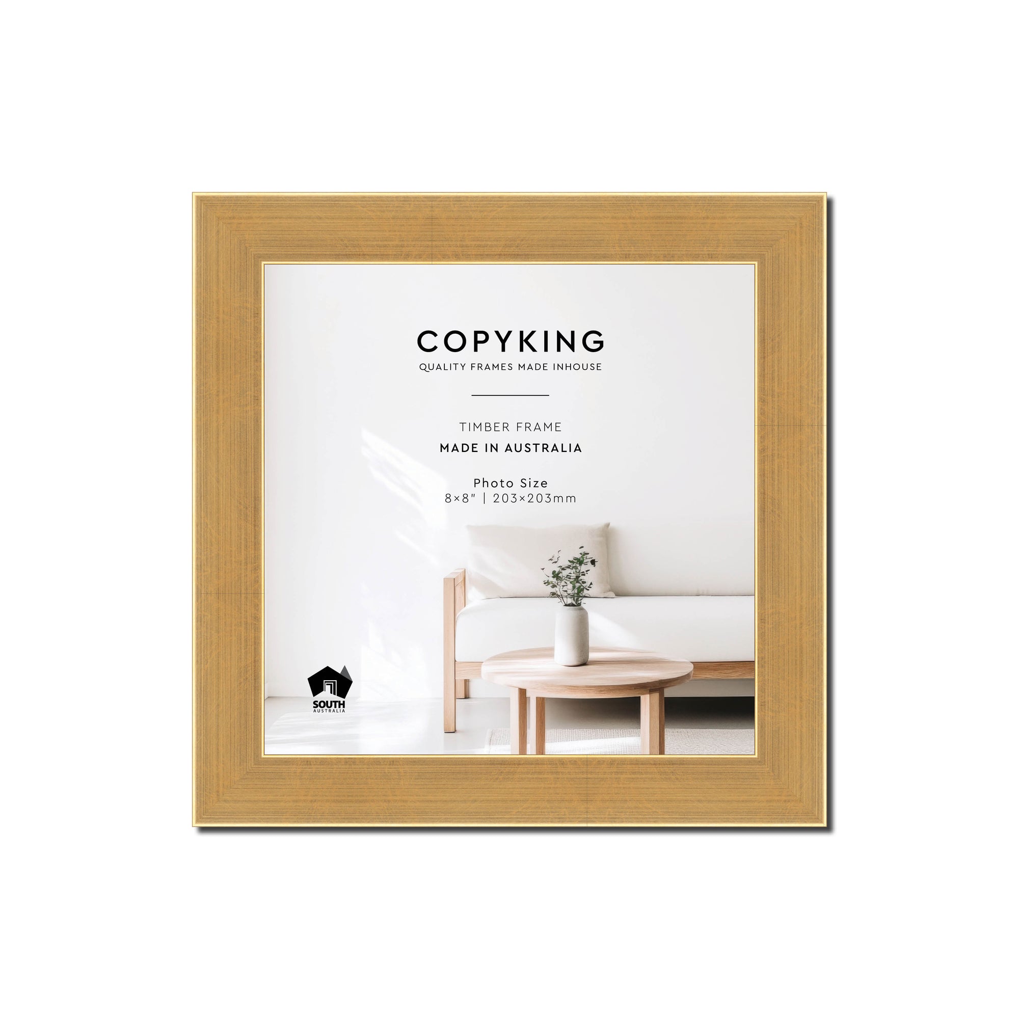 Gold 30mm Wood Square Photo Frame - 8" x 8" (203mm x 203mm)