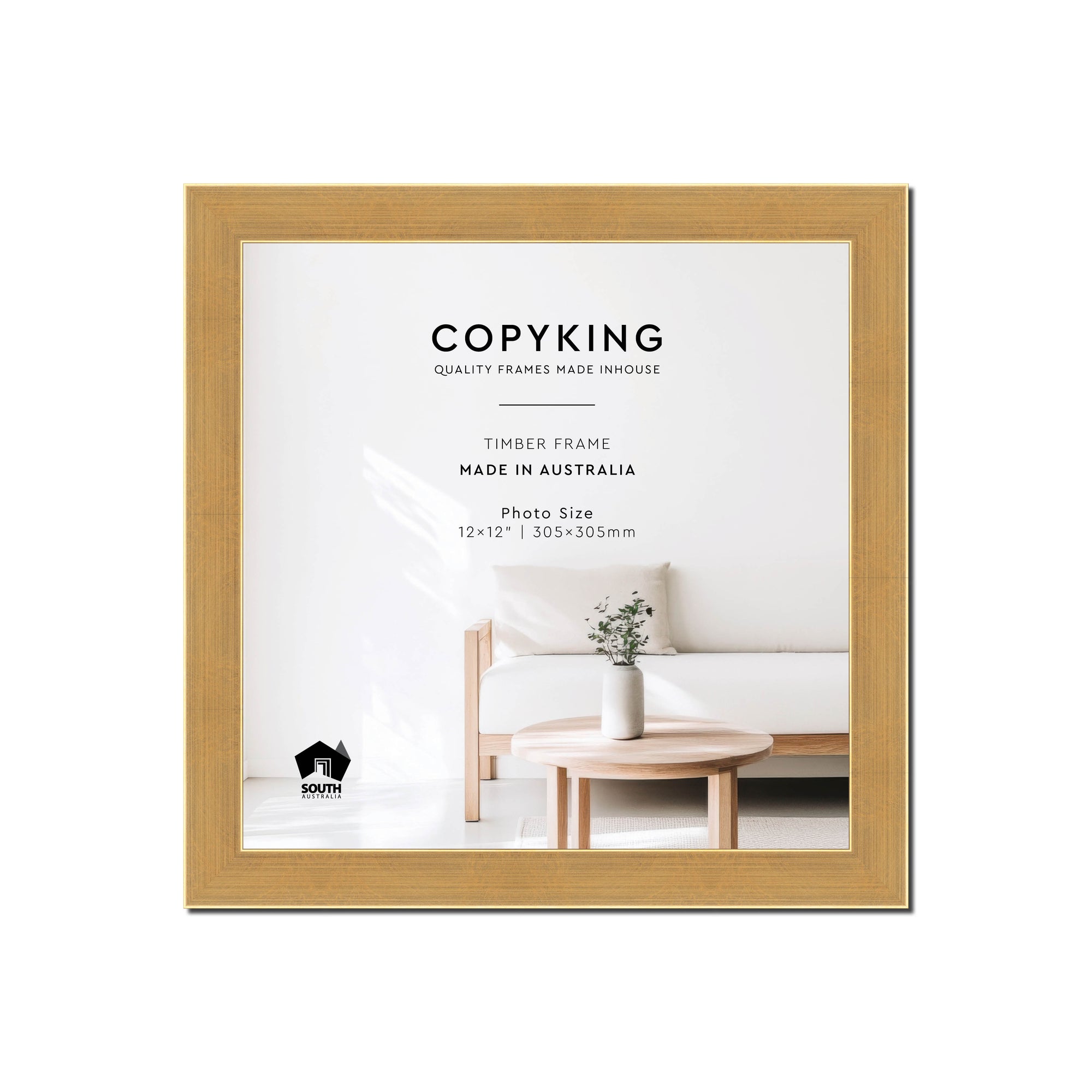 Gold 30mm Wood Square Photo Frame - 12" x 12" (305mm x 305mm)