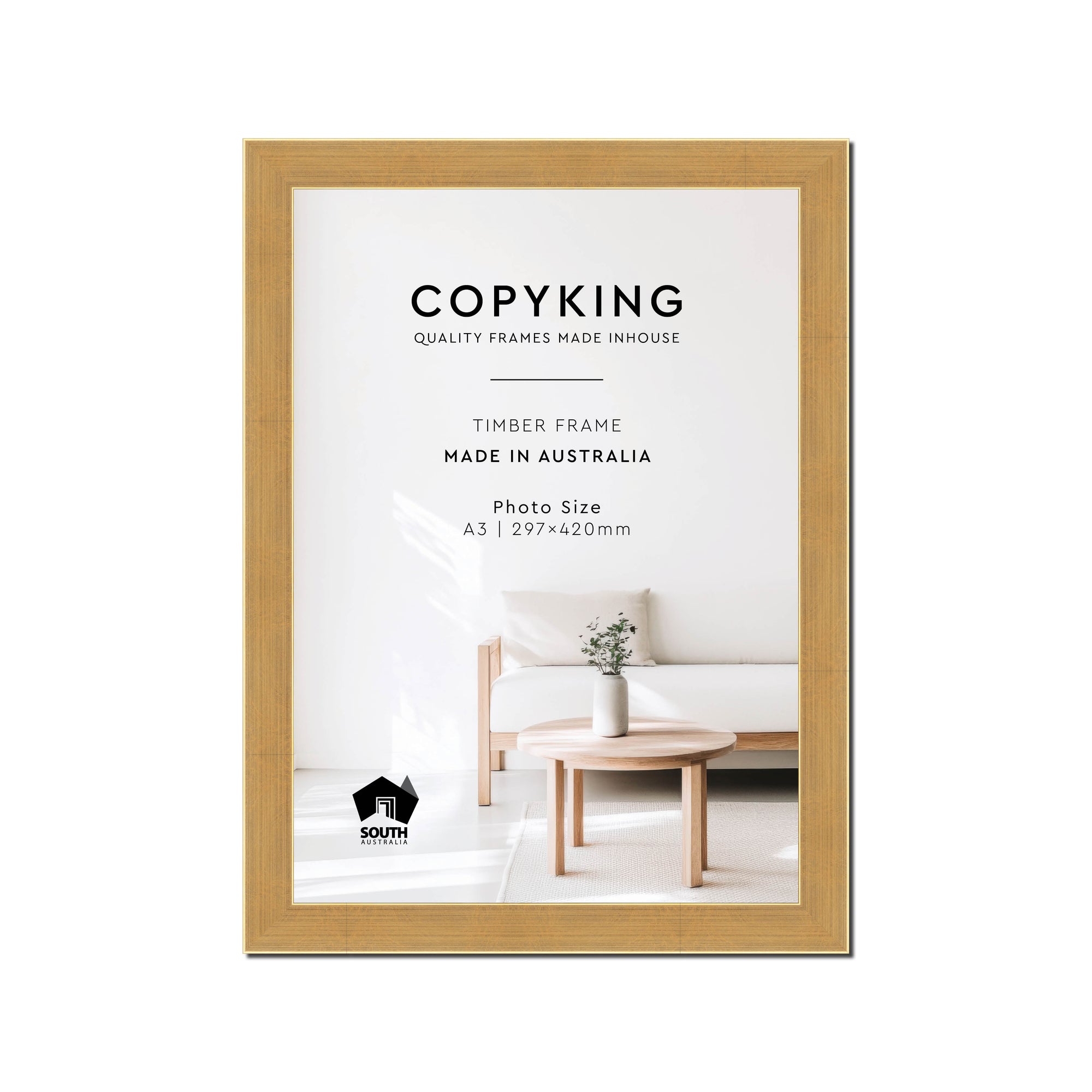 Gold 30mm Wood Poster Frame - A3 (297mm x 420mm)