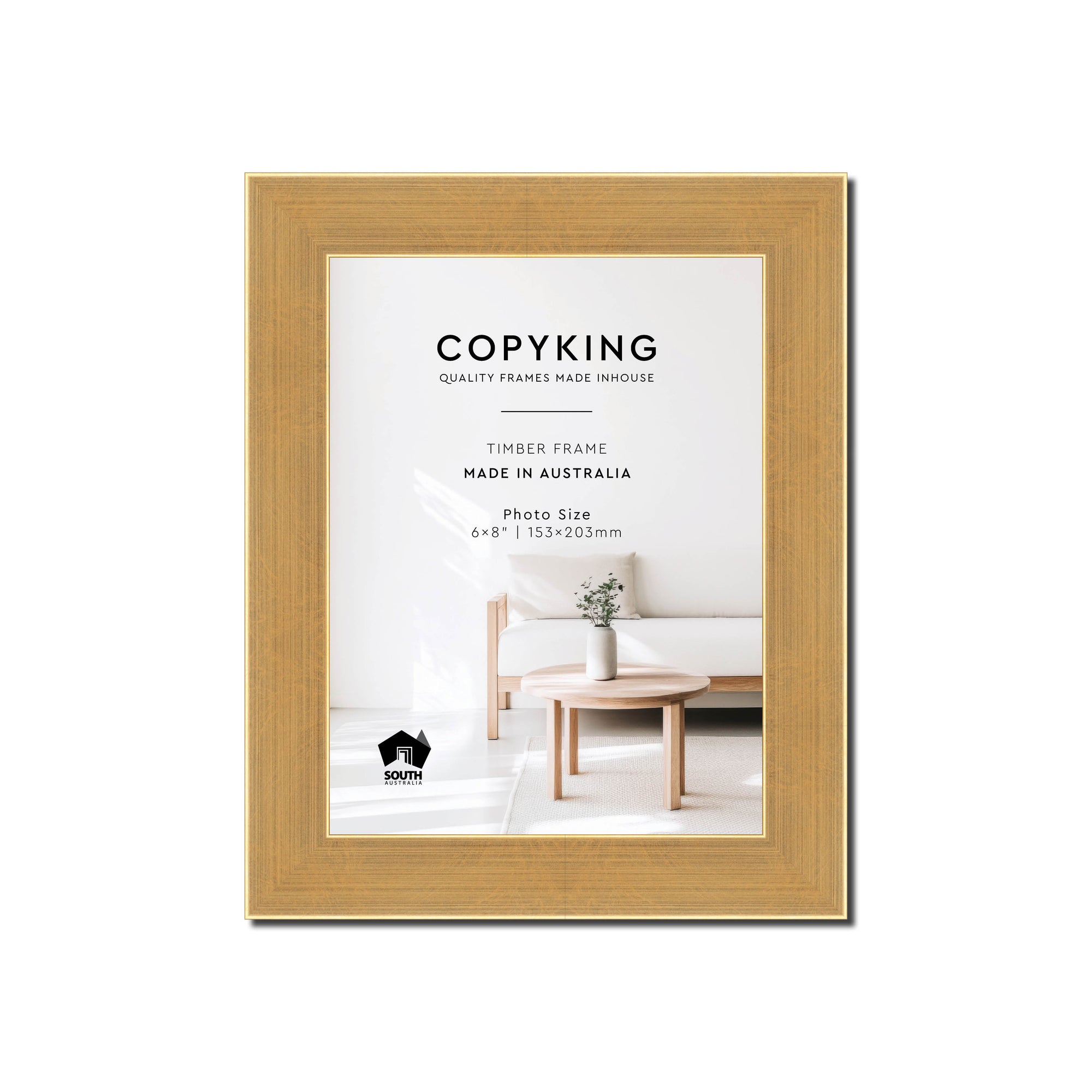 Gold 30mm Wood Photo Frame - 6" x 8" (153mm x 203mm)