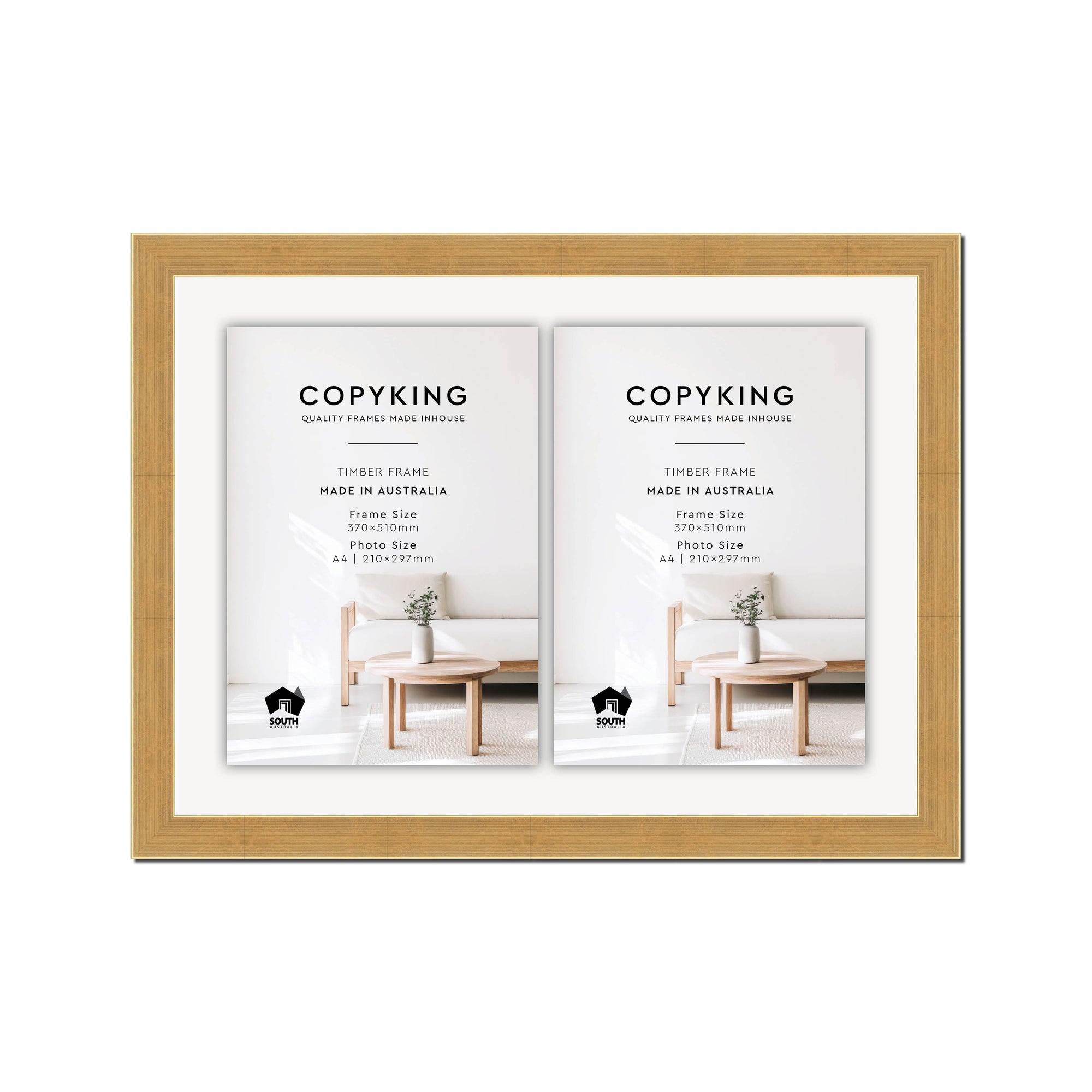Gold 30mm Wood Certificate Frame - 370mm x 510mm - 2 Certificates (A4)