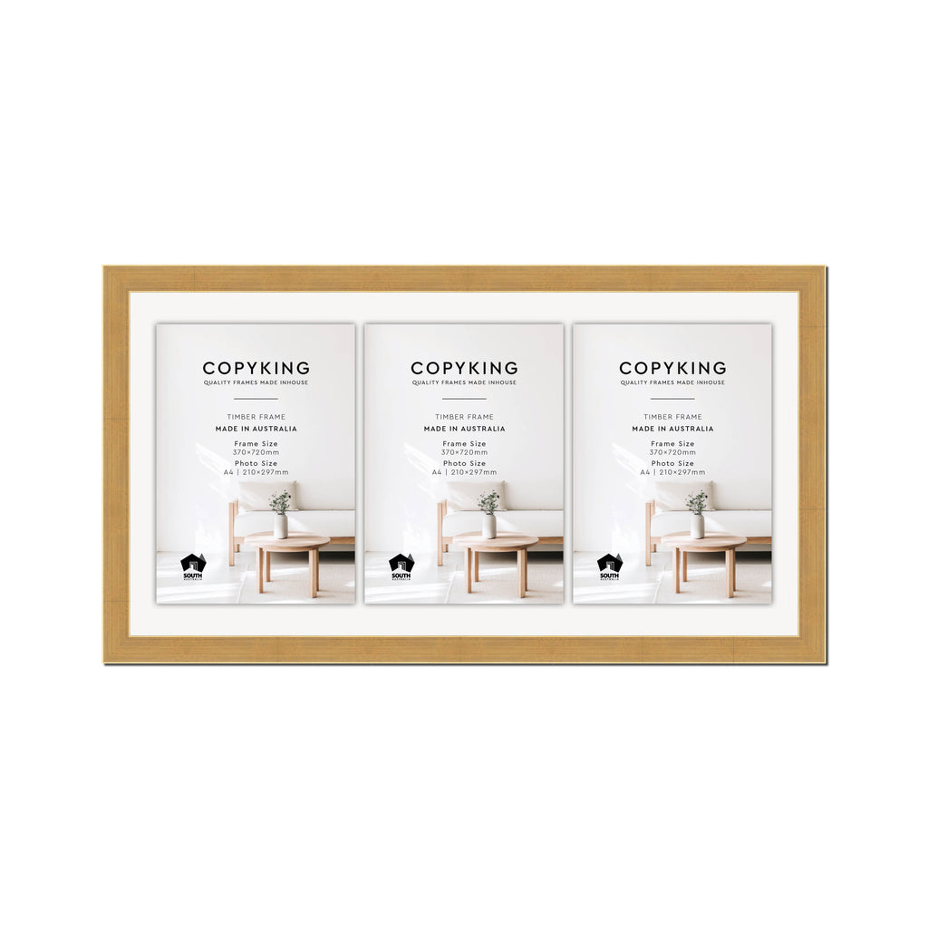 Gold 30mm Wood Certificate Frame - 370mm x 720mm - 3 Certificates (A4)