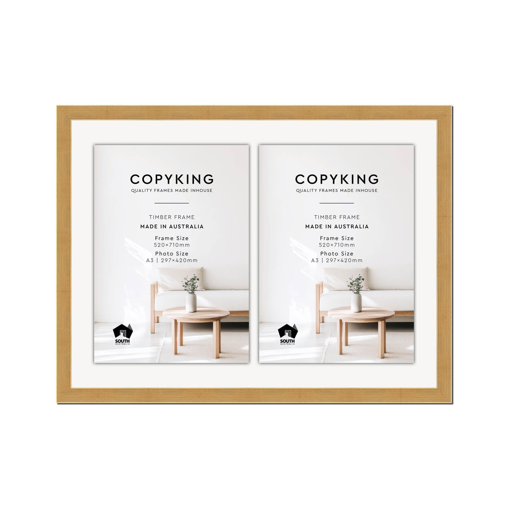 Gold 30mm Wood Certificate Frame - 520mm x 710mm - 2 Certificates (A3)