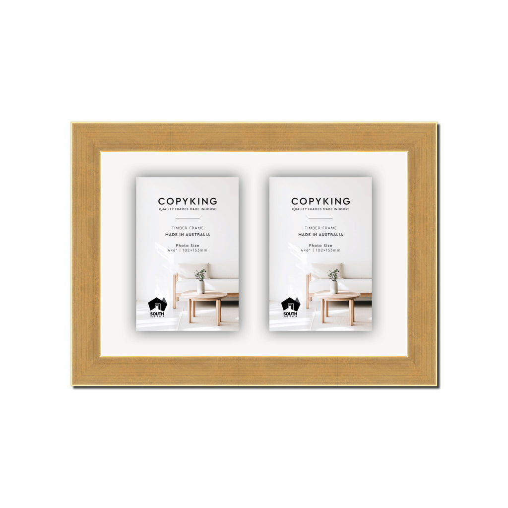 Gold 30mm Wood Collage Photo Frame - 8" x 12" - 2 Photos (4" x 6")