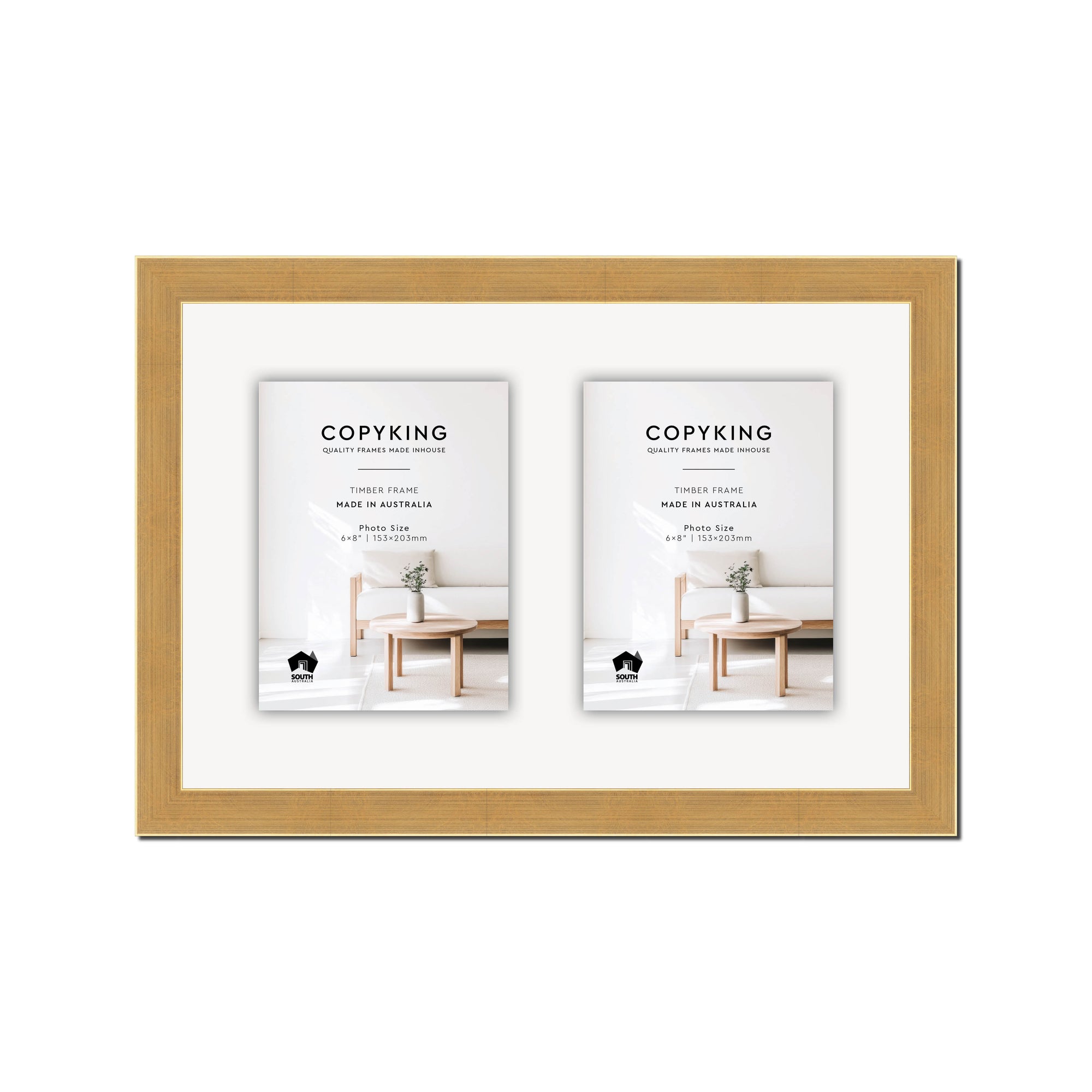 Gold 30mm Wood Collage Photo Frame - 12" x 18" - 2 Photos (6" x 8")