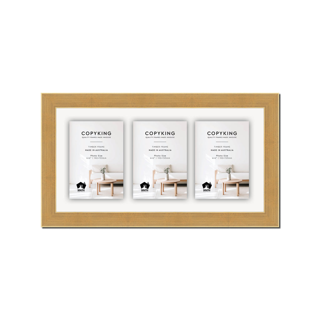 Gold 30mm Wood Collage Photo Frame - 8" x 16" - 3 Photos (4" x 6")