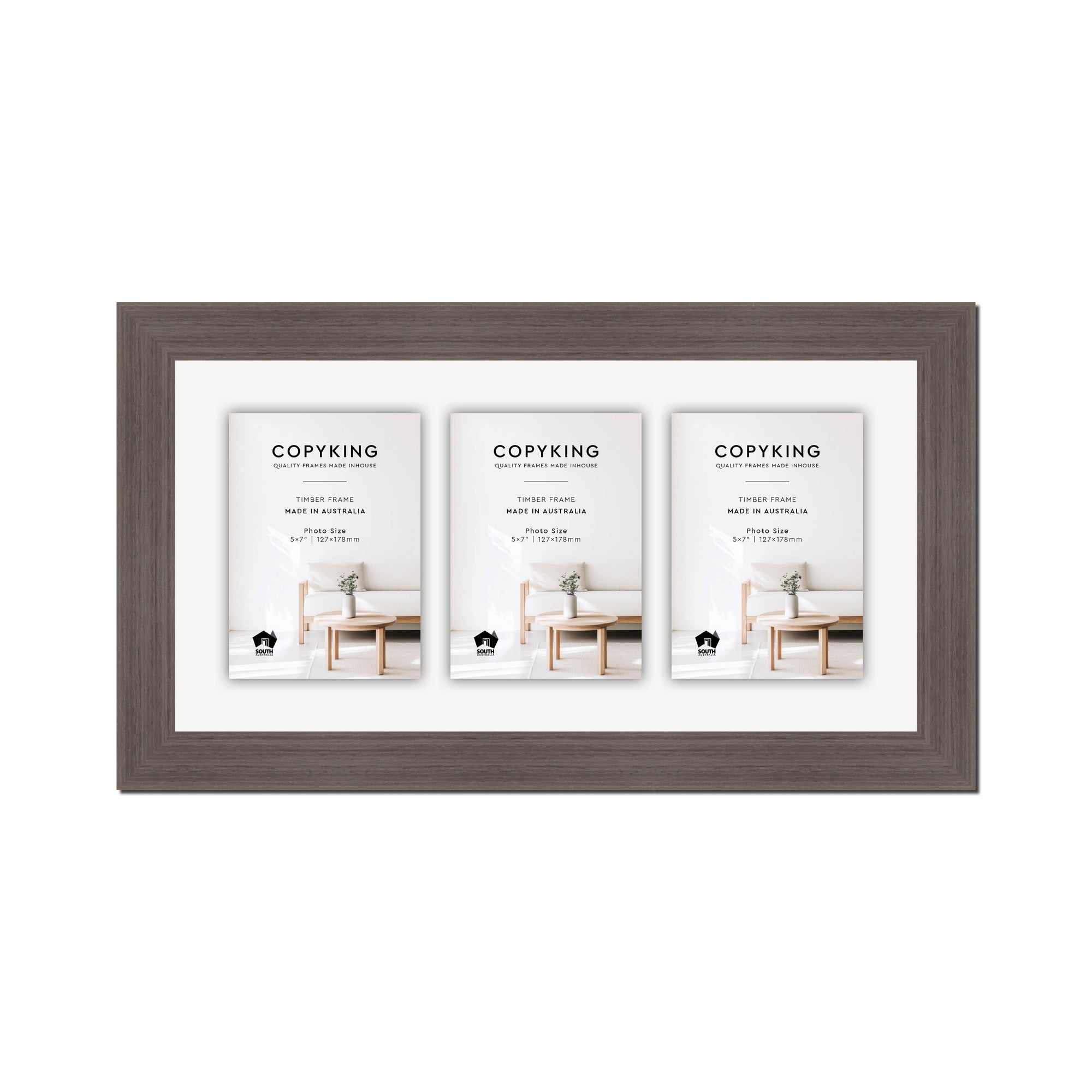 Grove Anthracite 40mm Wood Collage Photo Frame - 10" x 20" - 3 Photos (5" x 7")