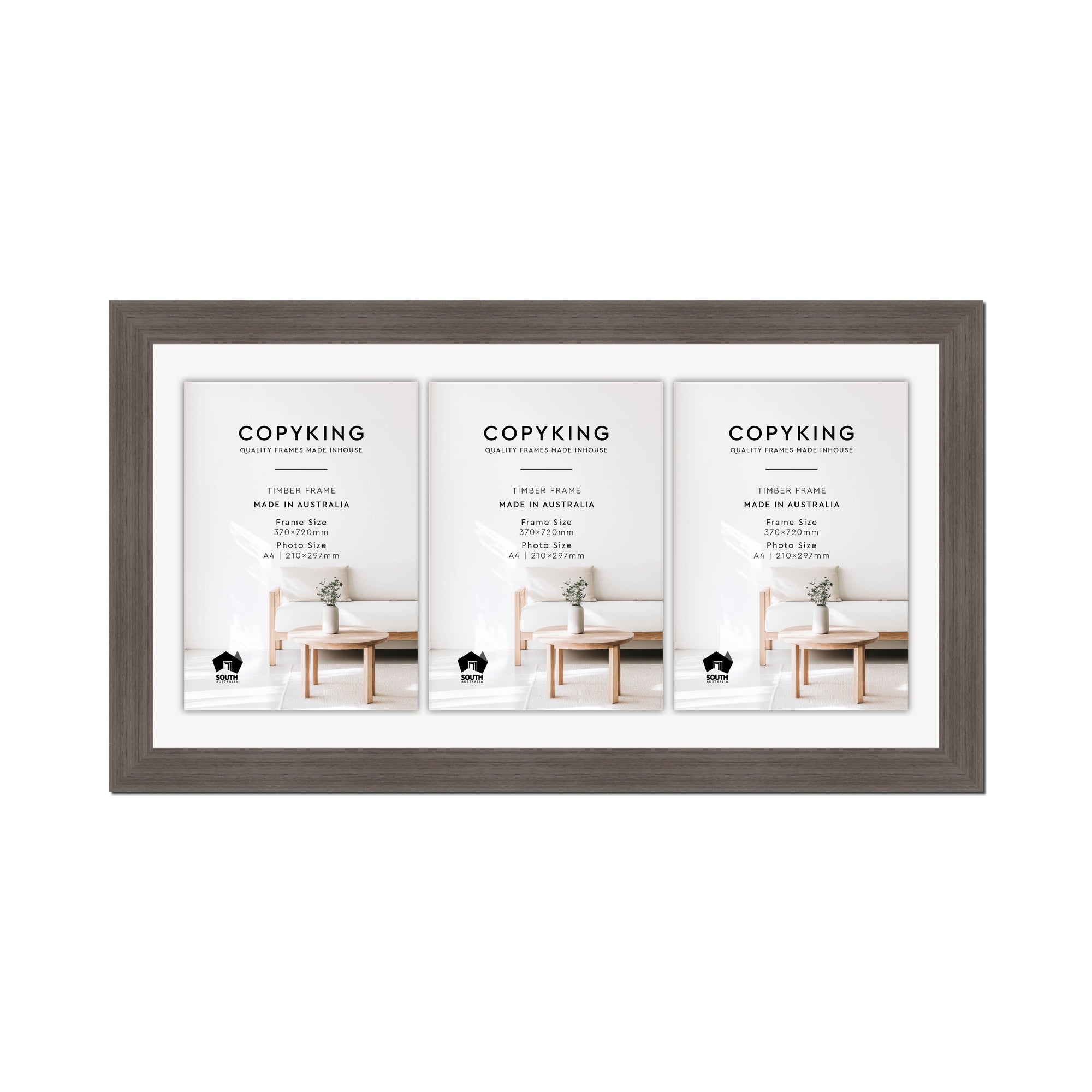 Grove Anthracite 40mm Wood Certificate Frame - 370mm x 720mm - 3 Certificates (A4)