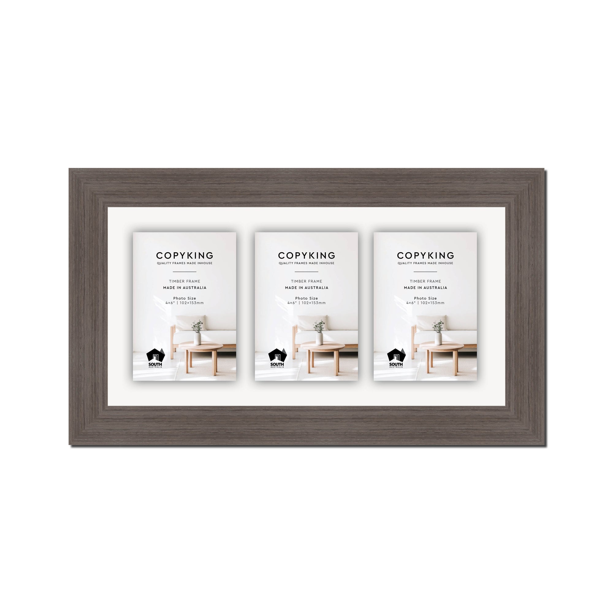 Grove Anthracite 40mm Wood Collage Photo Frame - 8" x 16" - 3 Photos (4" x 6")