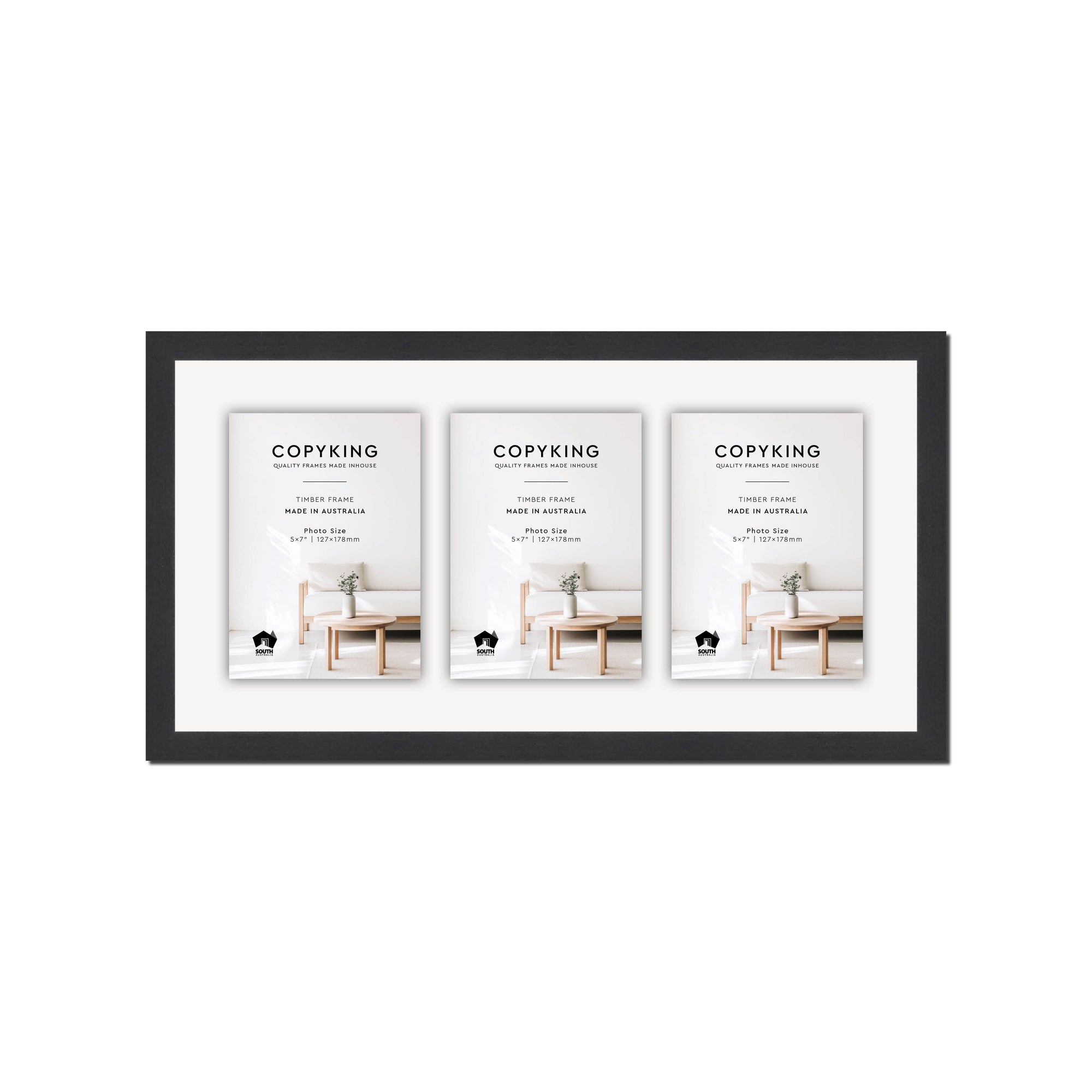 Grove Black 20mm Wood Collage Photo Frame - 10" x 20" - 3 Photos (5" x 7")