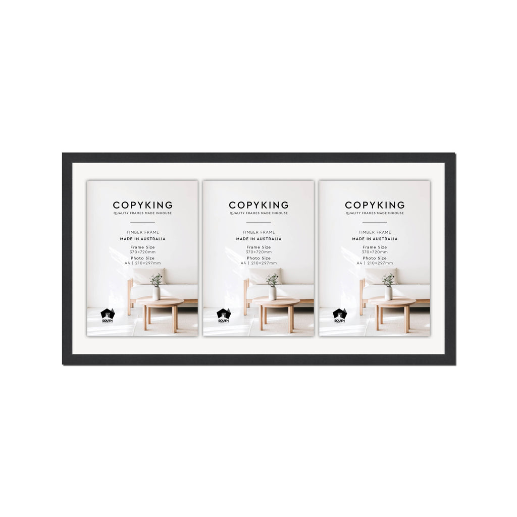Grove Black 20mm Wood Certificate Frame - 370mm x 720mm - 3 Certificates (A4)