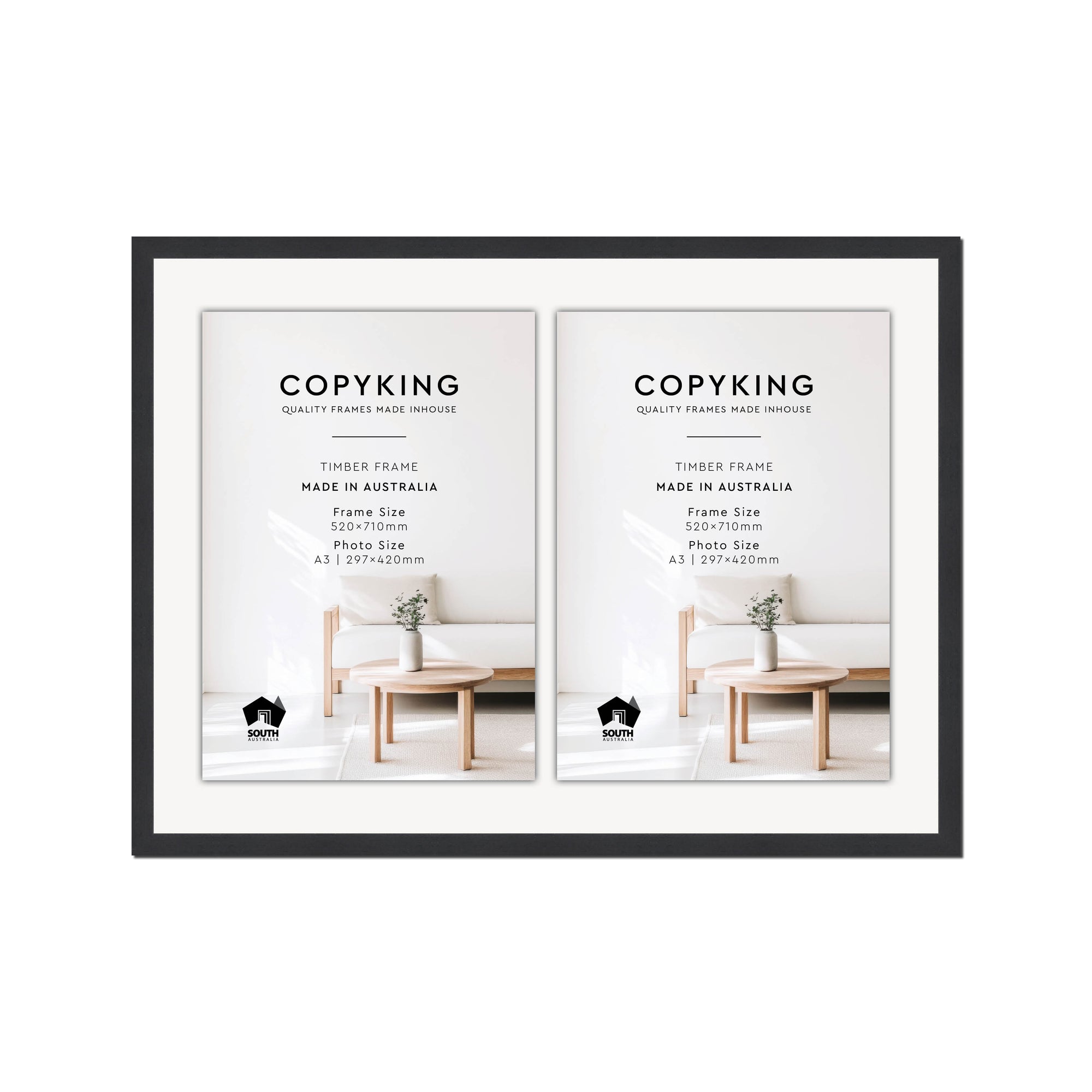 Grove Black 20mm Wood Certificate Frame - 520mm x 710mm - 2 Certificates (A3)