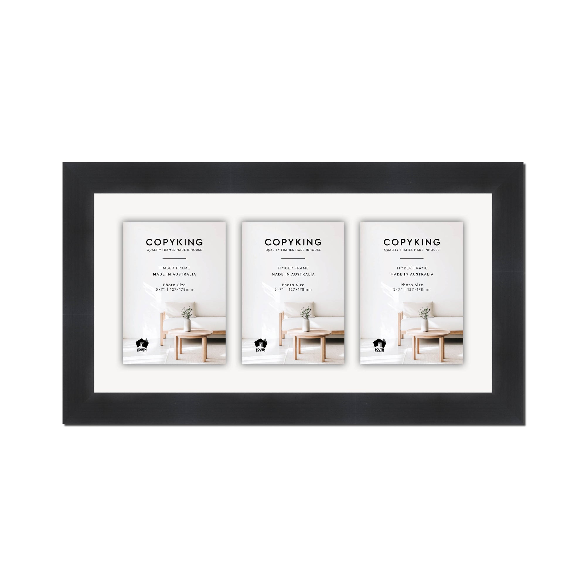 Grove Black 40mm Wood Collage Photo Frame - 10" x 20" - 3 Photos (5" x 7")