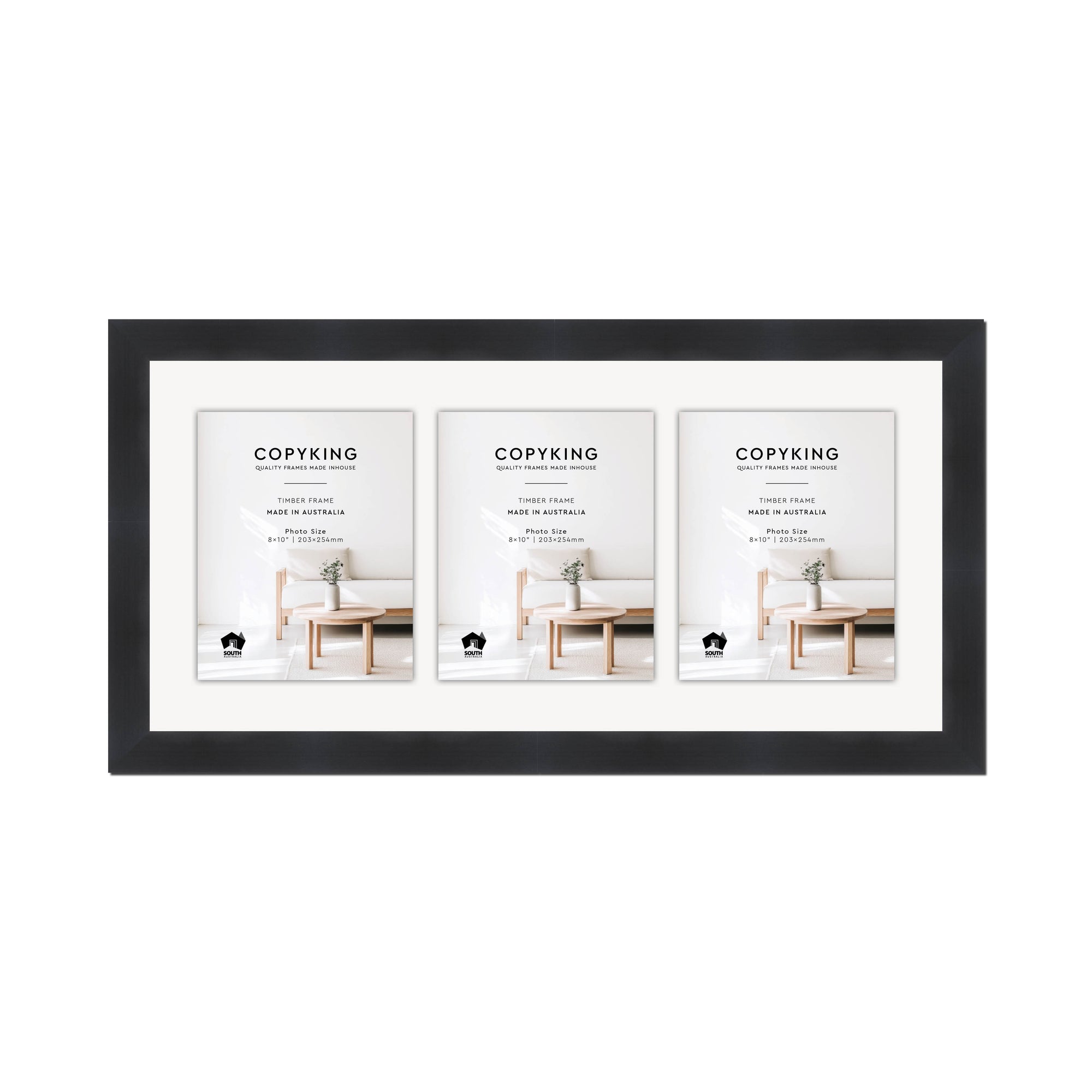 Grove Black 40mm Wood Collage Photo Frame - 14" x 30" - 3 Photos (8" x 10")