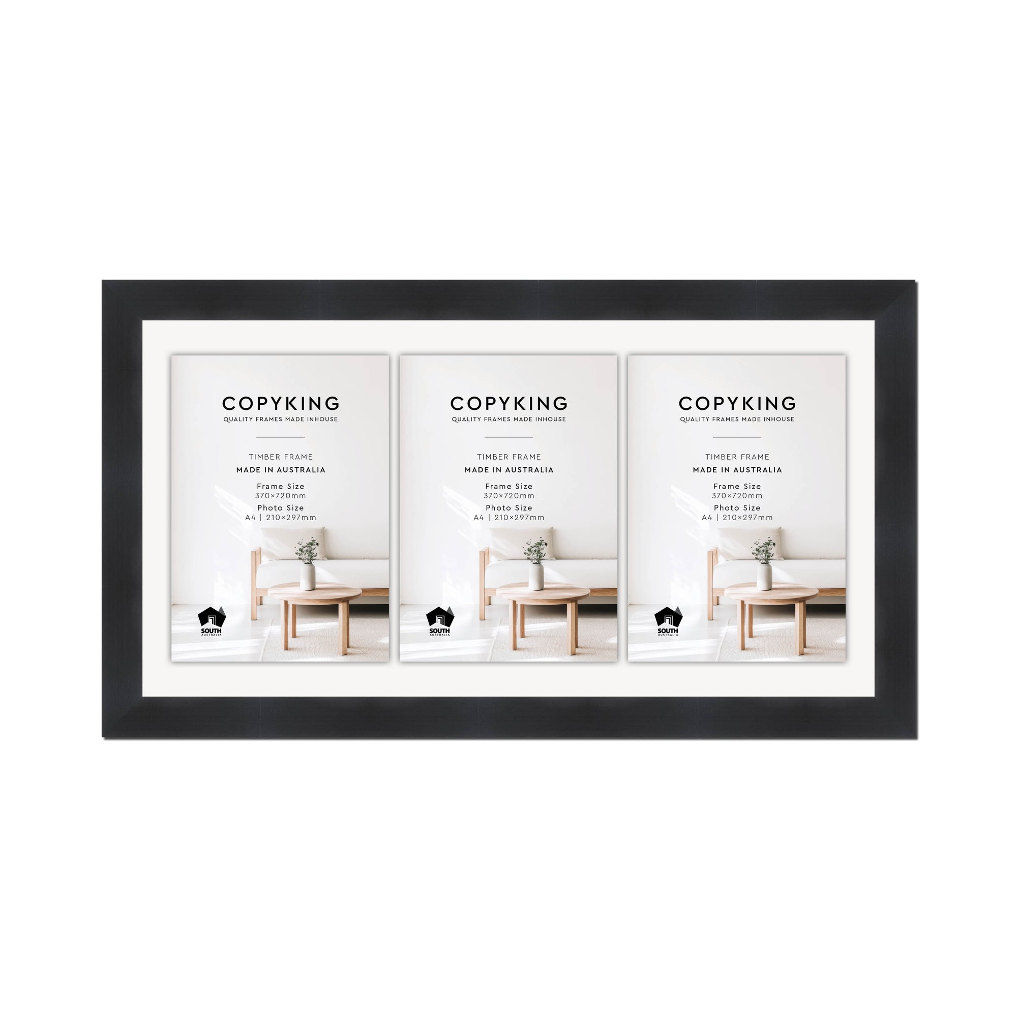 Grove Black 40mm Wood Certificate Frame - 370mm x 720mm - 3 Certificates (A4)