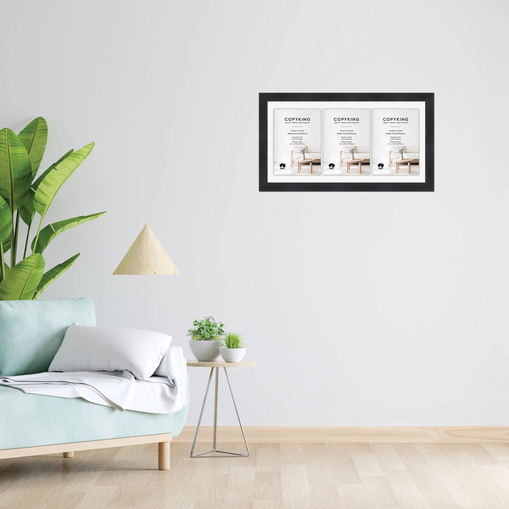 Grove Black 40mm Wood Certificate Frame - 370mm x 720mm - 3 Certificates (A4)
