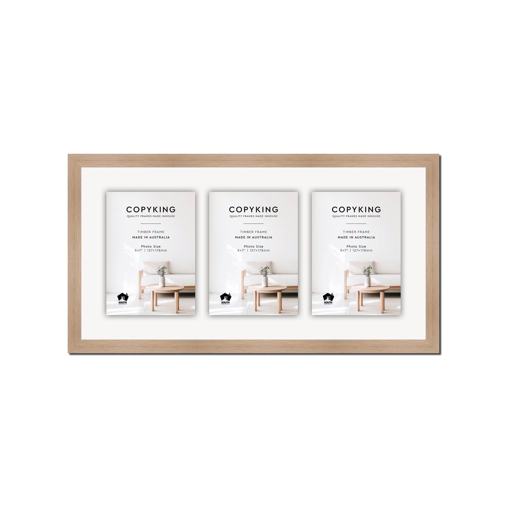 Grove Camel 20mm Wood Collage Photo Frame - 10" x 20" - 3 Photos (5" x 7")