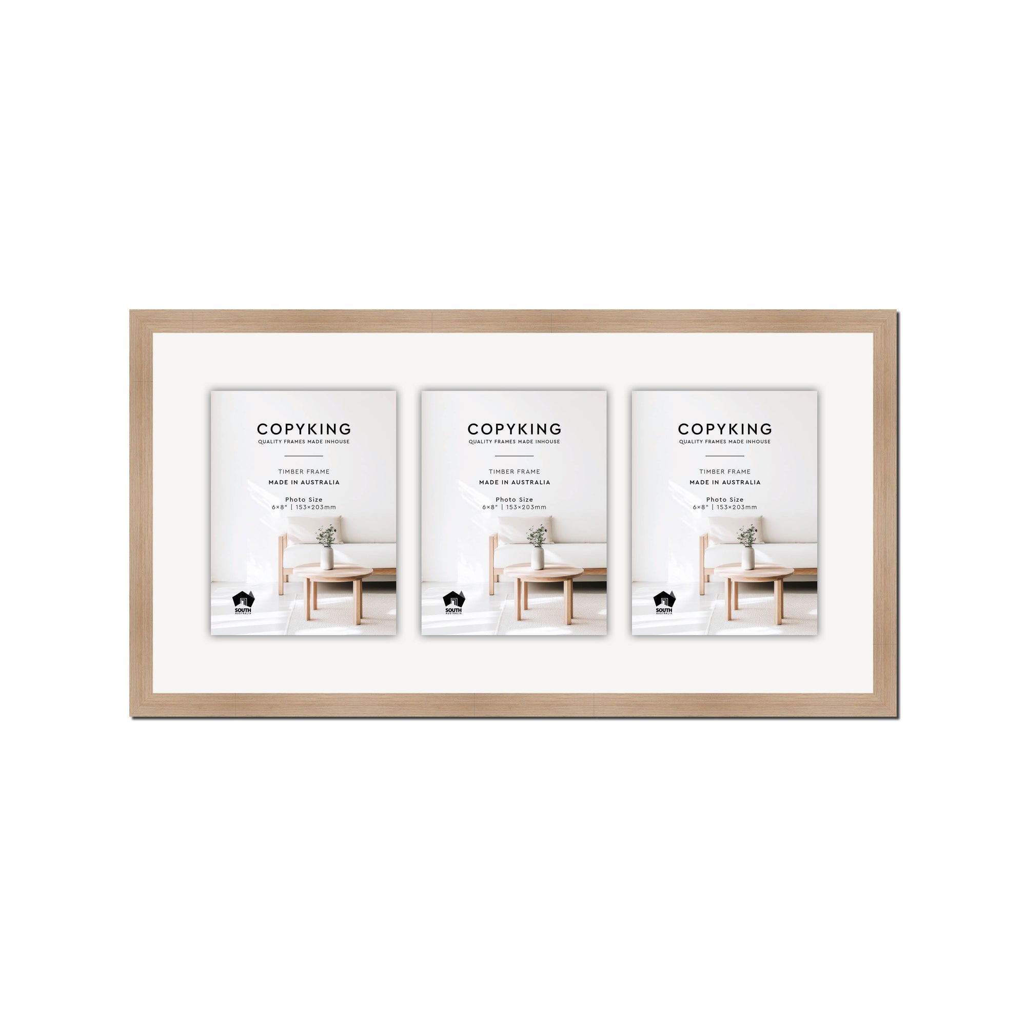 Grove Camel 20mm Wood Collage Photo Frame - 12" x 24" - 3 Photos (6" x 8")