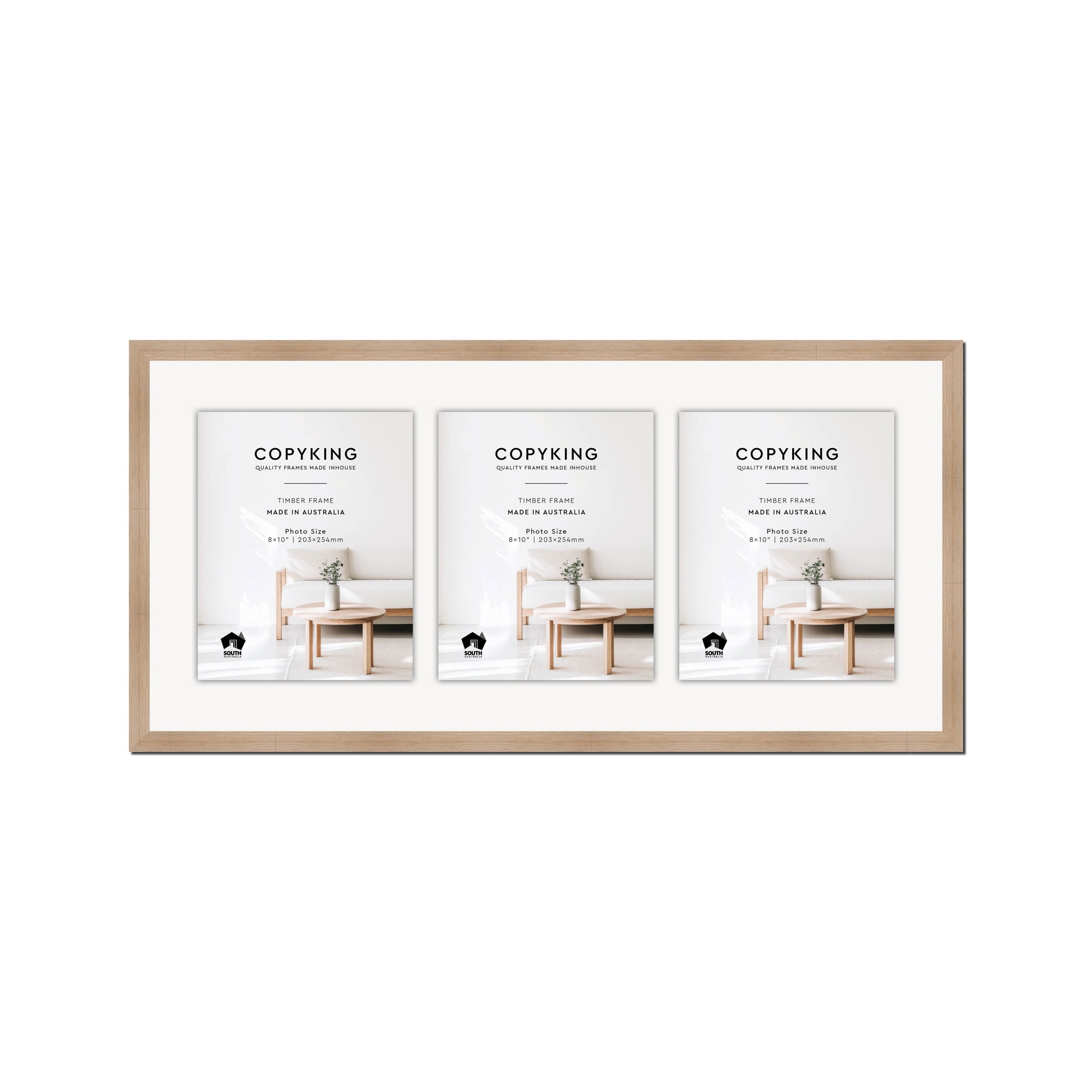 Grove Camel 20mm Wood Collage Photo Frame - 14" x 30" - 3 Photos (8" x 10")