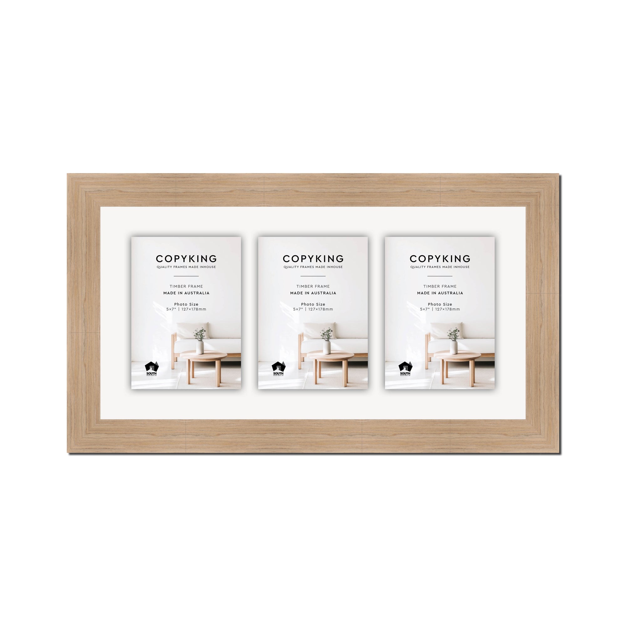 Grove Camel 40mm Wood Collage Photo Frame - 10" x 20" - 3 Photos (5" x 7")