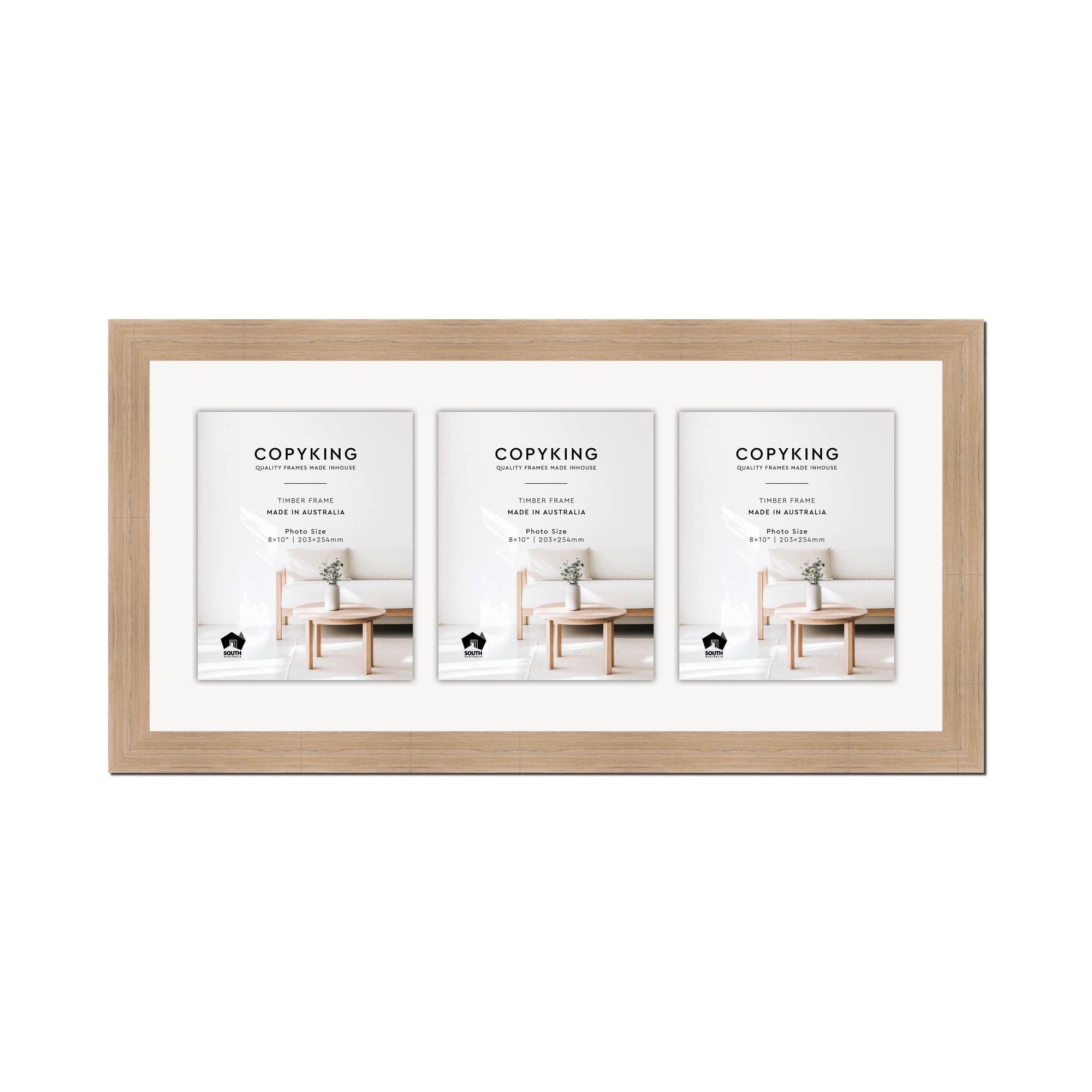 Grove Camel 40mm Wood Collage Photo Frame - 14" x 30" - 3 Photos (8" x 10")