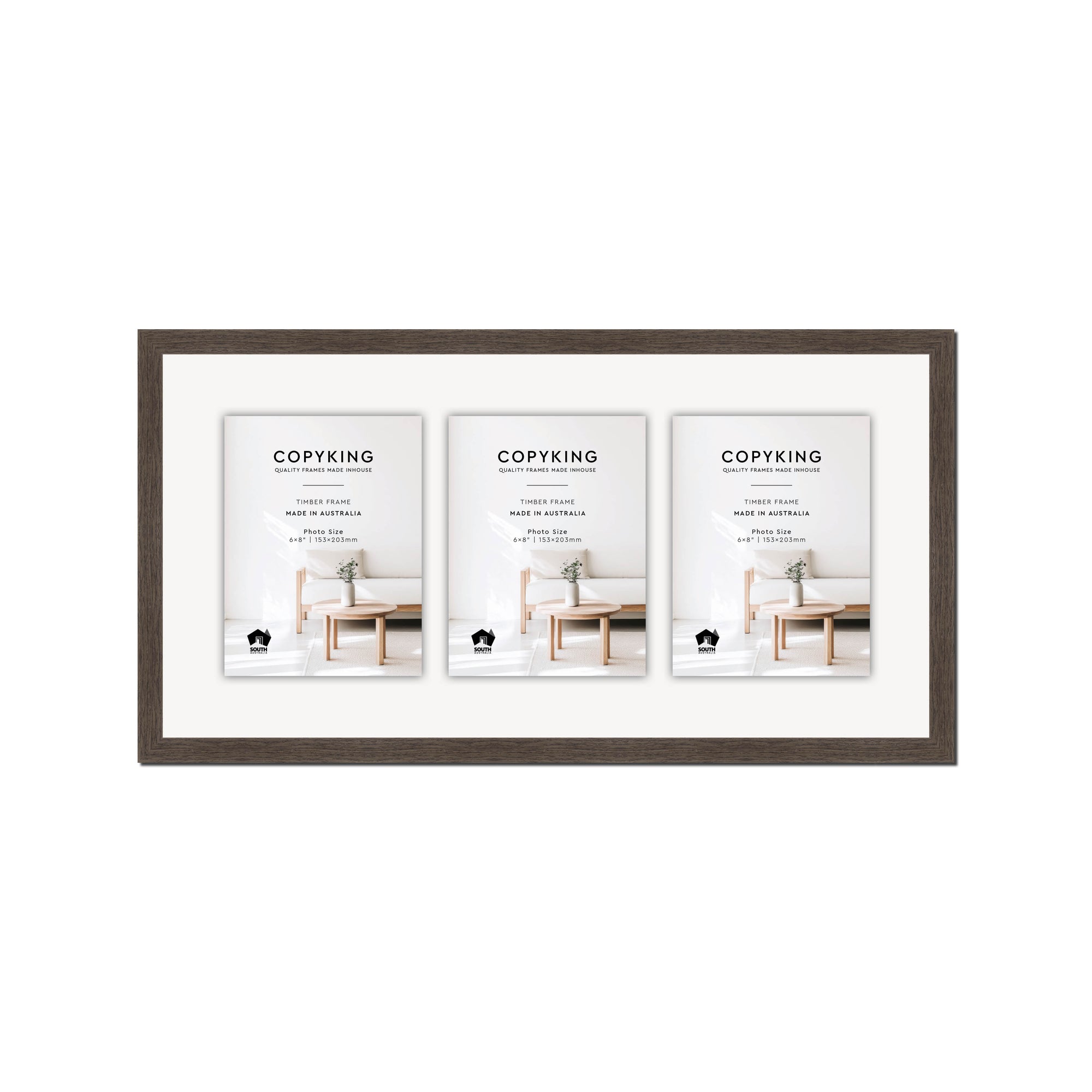 Grove Chocolate 20mm Wood Collage Photo Frame - 12" x 24" - 3 Photos (6" x 8")