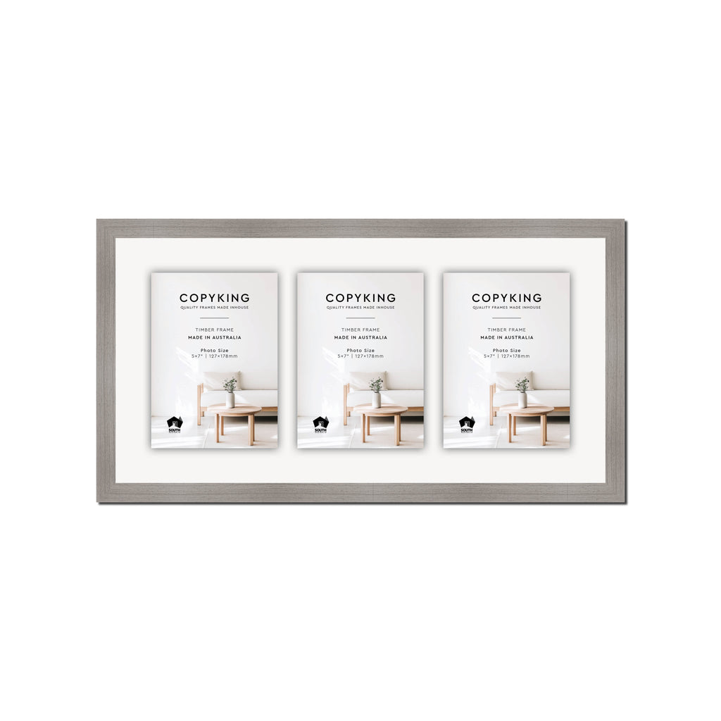 Grove Grey 20mm Wood Collage Photo Frame - 10" x 20" - 3 Photos (5" x 7")