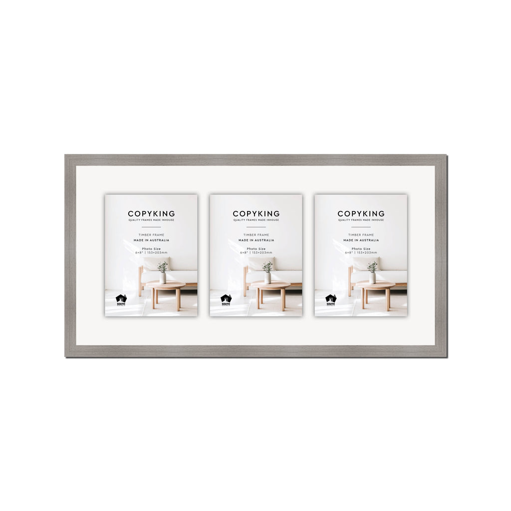 Grove Grey 20mm Wood Collage Photo Frame - 12" x 24" - 3 Photos (6" x 8")