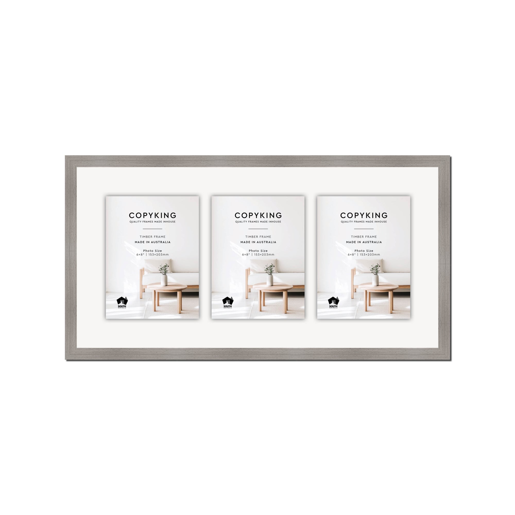 Grove Grey 20mm Wood Collage Photo Frame - 12" x 24" - 3 Photos (6" x 8")