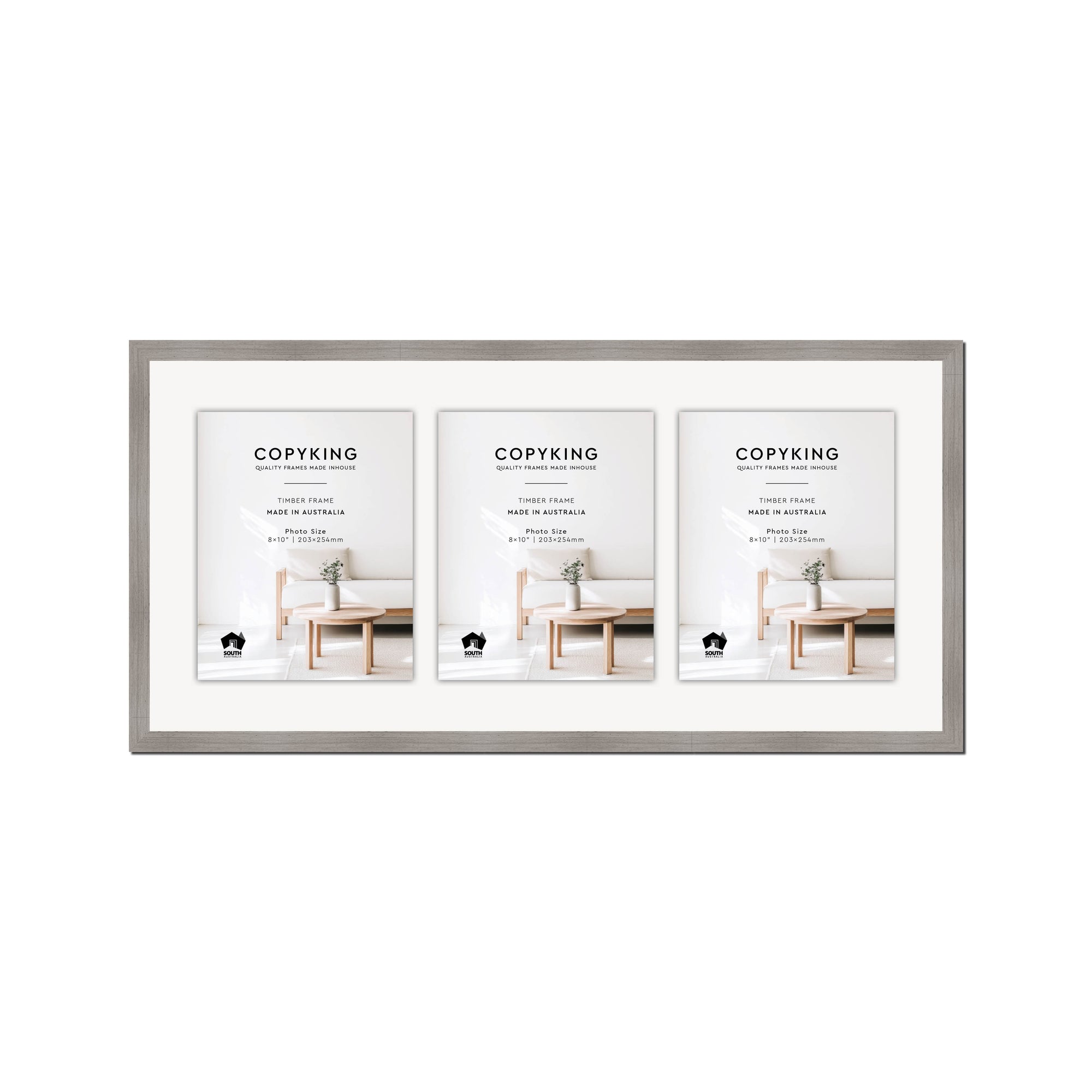 Grove Grey 20mm Wood Collage Photo Frame - 14" x 30" - 3 Photos (8" x 10")