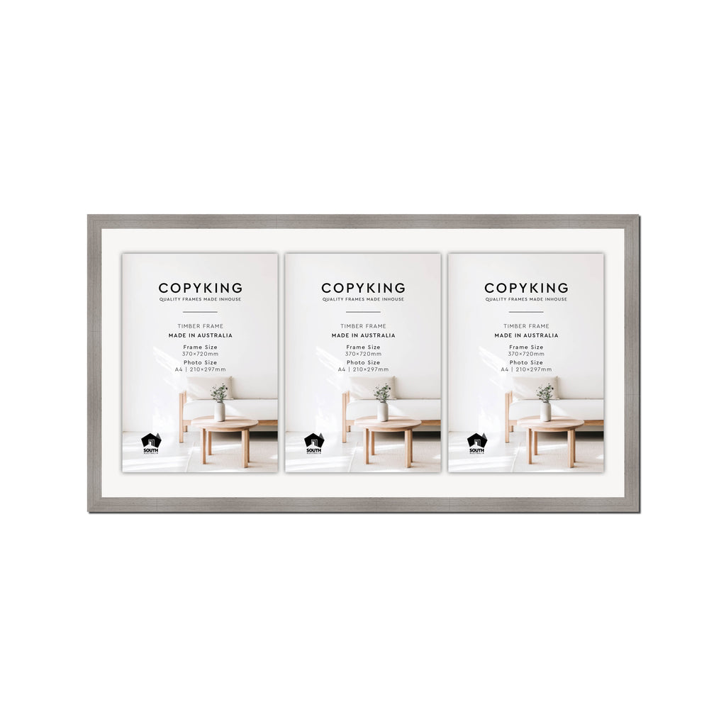 Grove Grey 20mm Wood Certificate Frame - 370mm x 720mm - 3 Certificates (A4)
