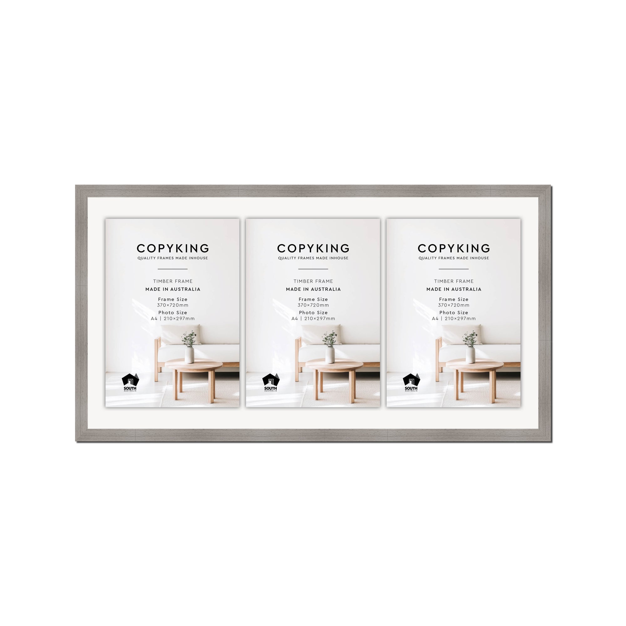 Grove Grey 20mm Wood Certificate Frame - 370mm x 720mm - 3 Certificates (A4)