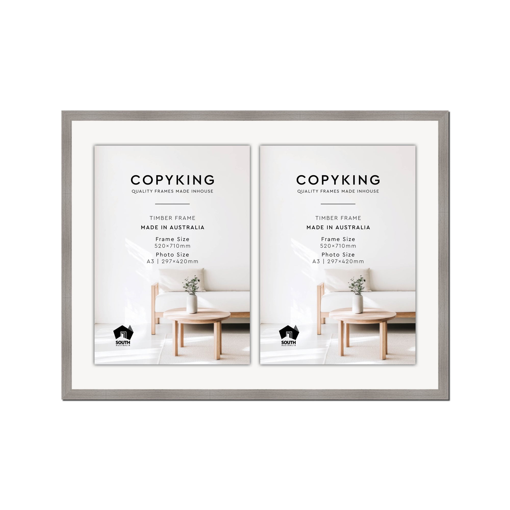 Grove Grey 20mm Wood Certificate Frame - 520mm x 710mm - 2 Certificates (A3)