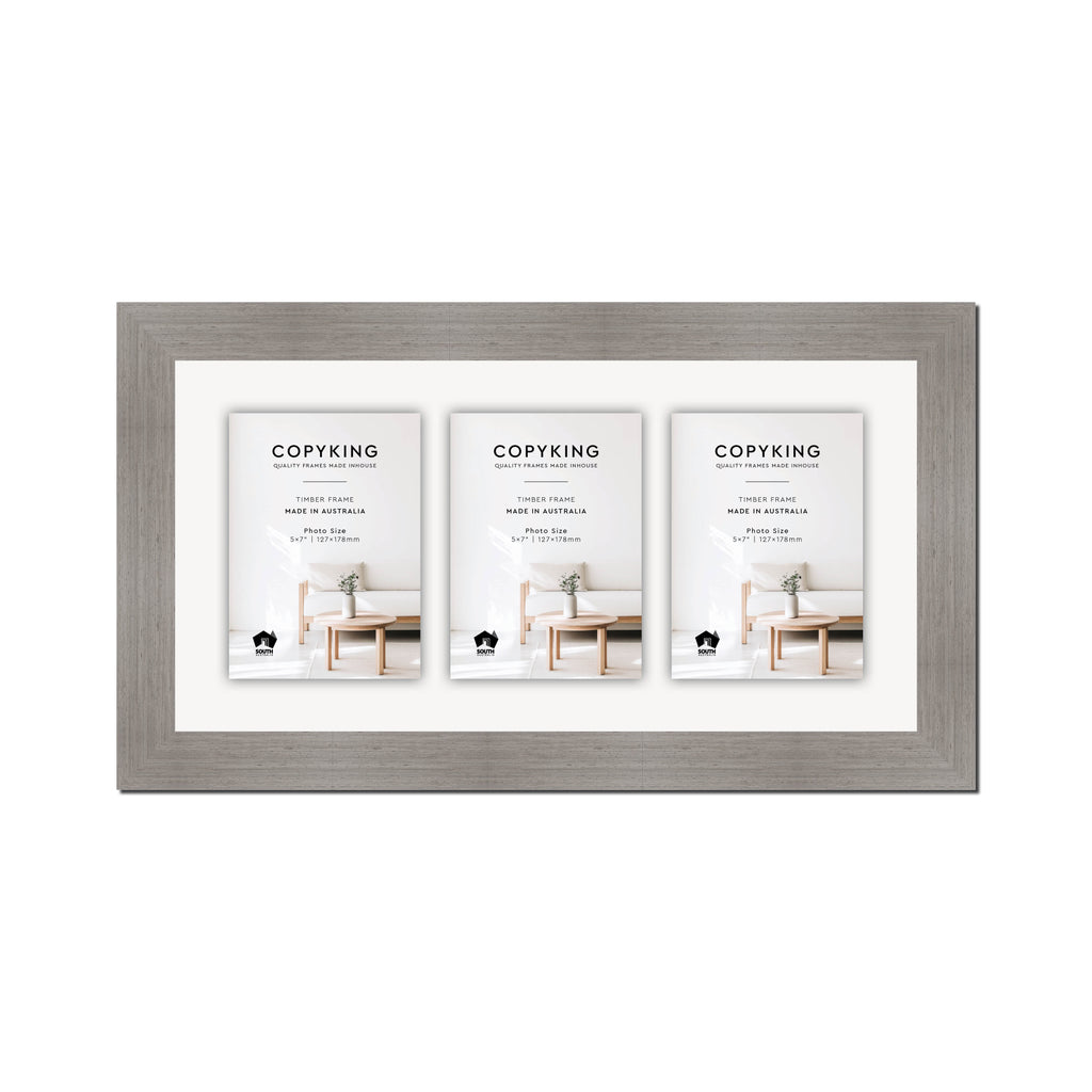 Grove Grey 40mm Wood Collage Photo Frame - 10" x 20" - 3 Photos (5" x 7")