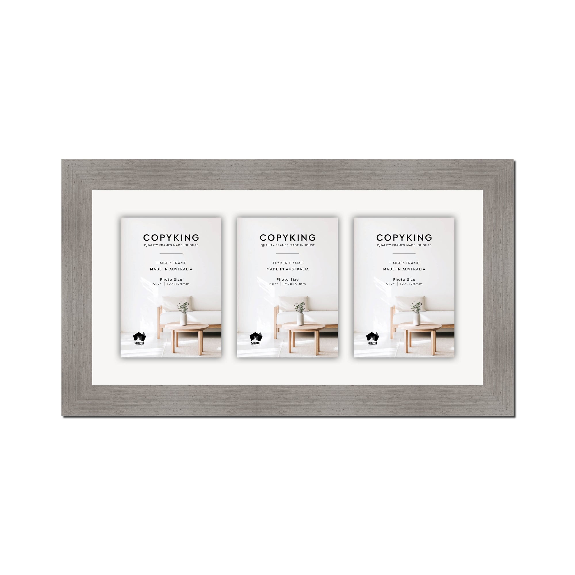 Grove Grey 40mm Wood Collage Photo Frame - 10" x 20" - 3 Photos (5" x 7")