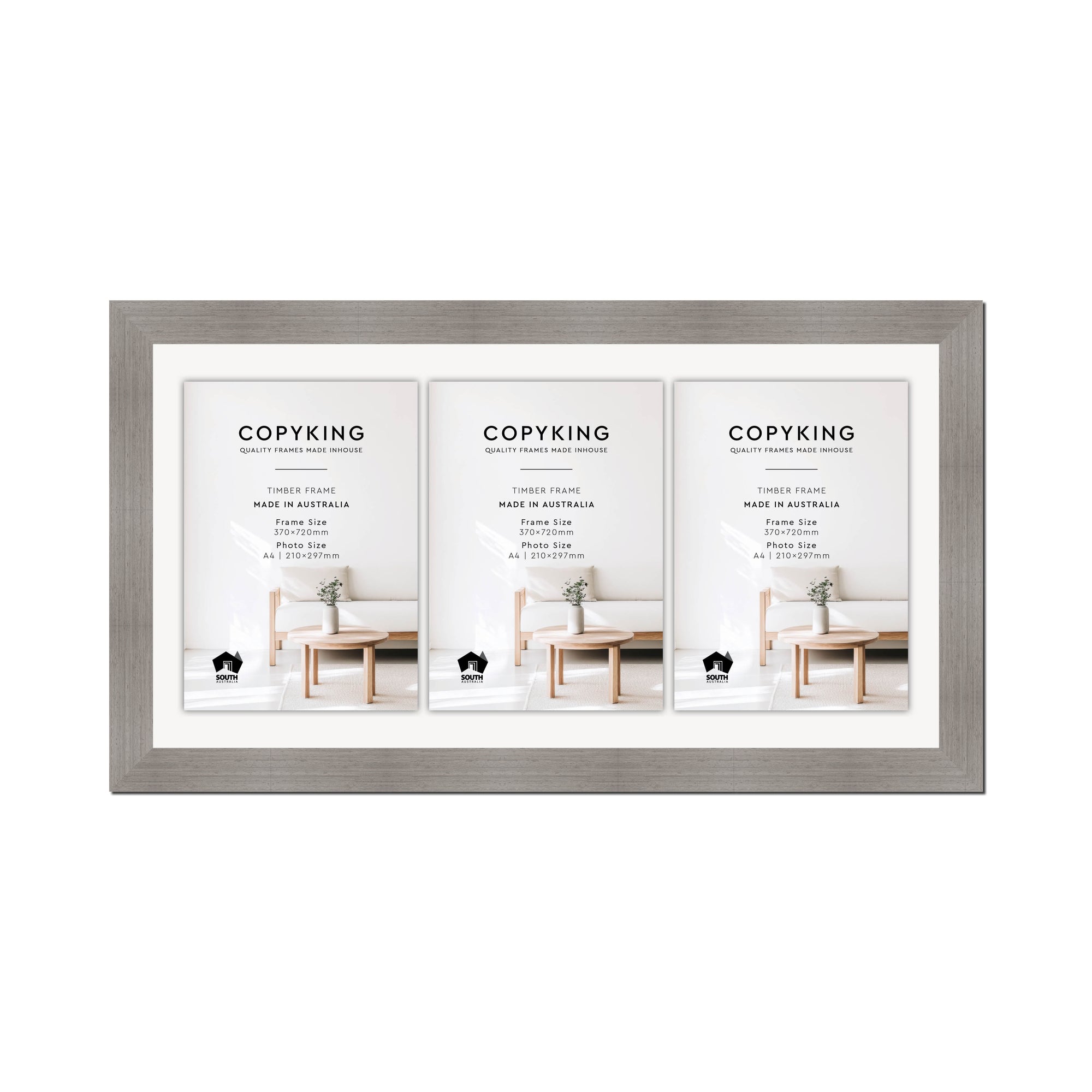 Grove Grey 40mm Wood Certificate Frame - 370mm x 720mm - 3 Certificates (A4)