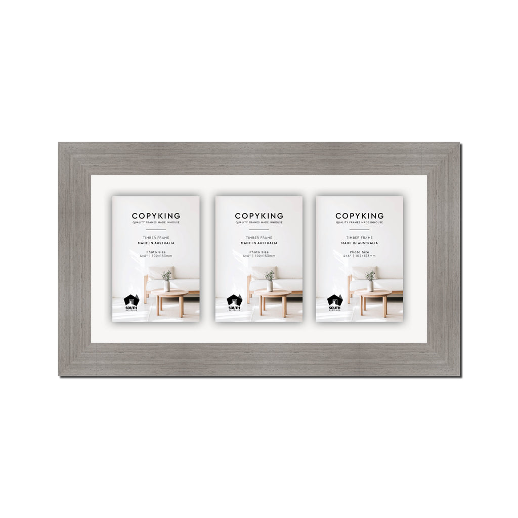 Grove Grey 40mm Wood Collage Photo Frame - 8" x 16" - 3 Photos (4" x 6")