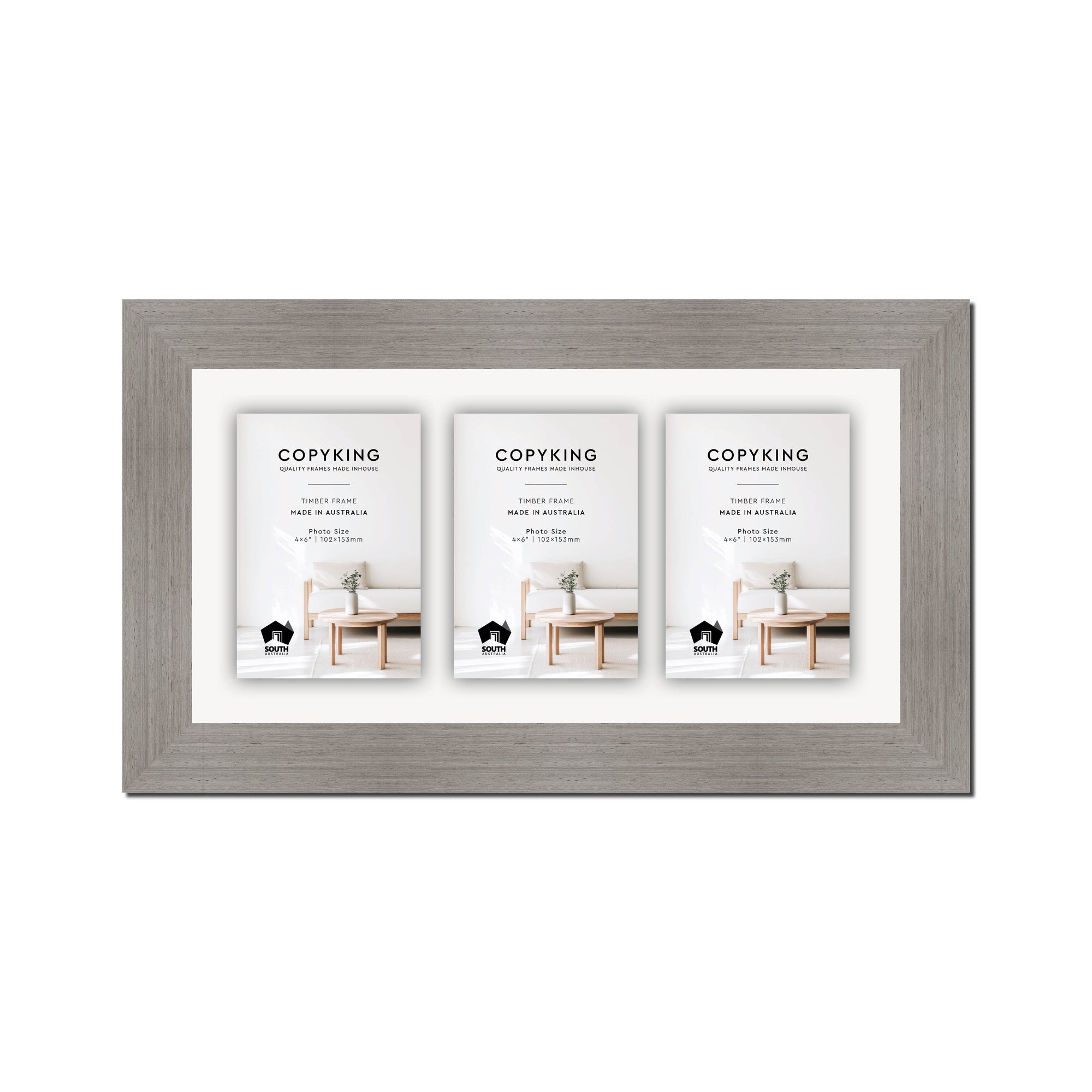 Grove Grey 40mm Wood Collage Photo Frame - 8" x 16" - 3 Photos (4" x 6")