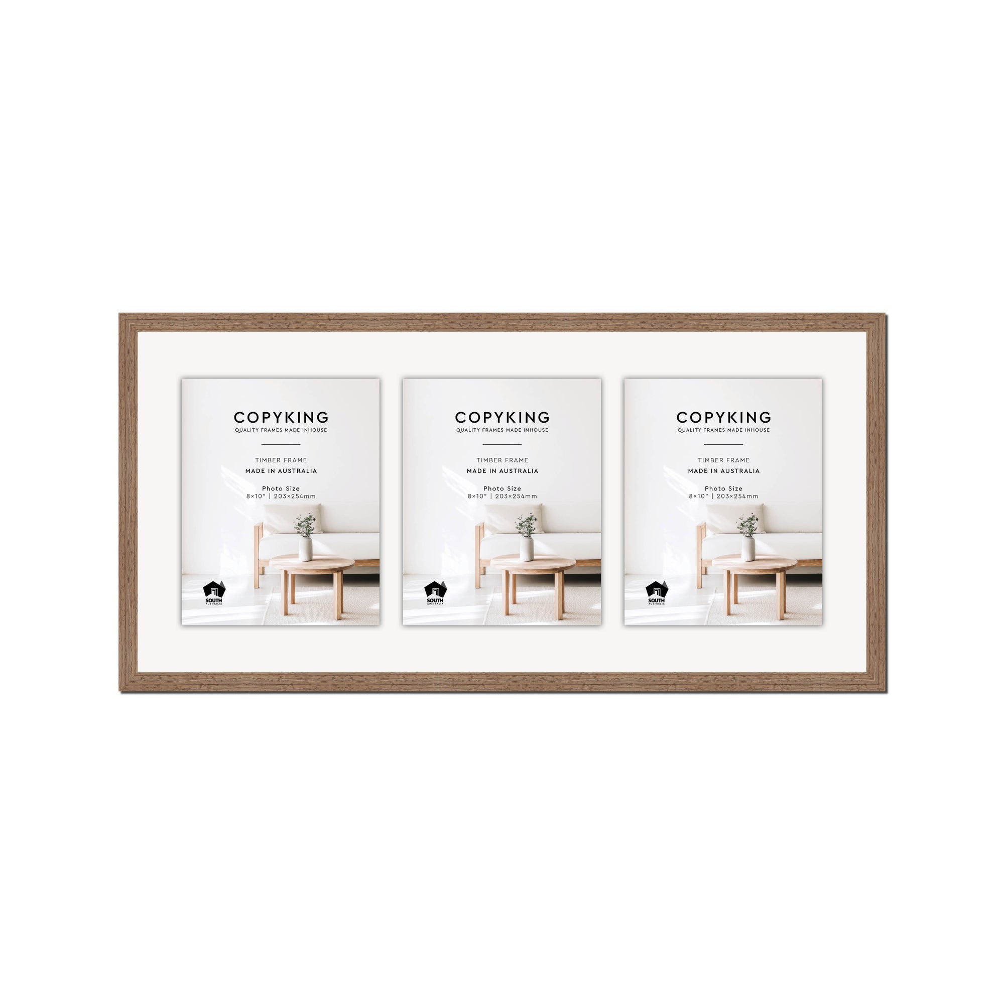 Grove Taupe 20mm Wood Collage Photo Frame - 14" x 30" - 3 Photos (8" x 10")