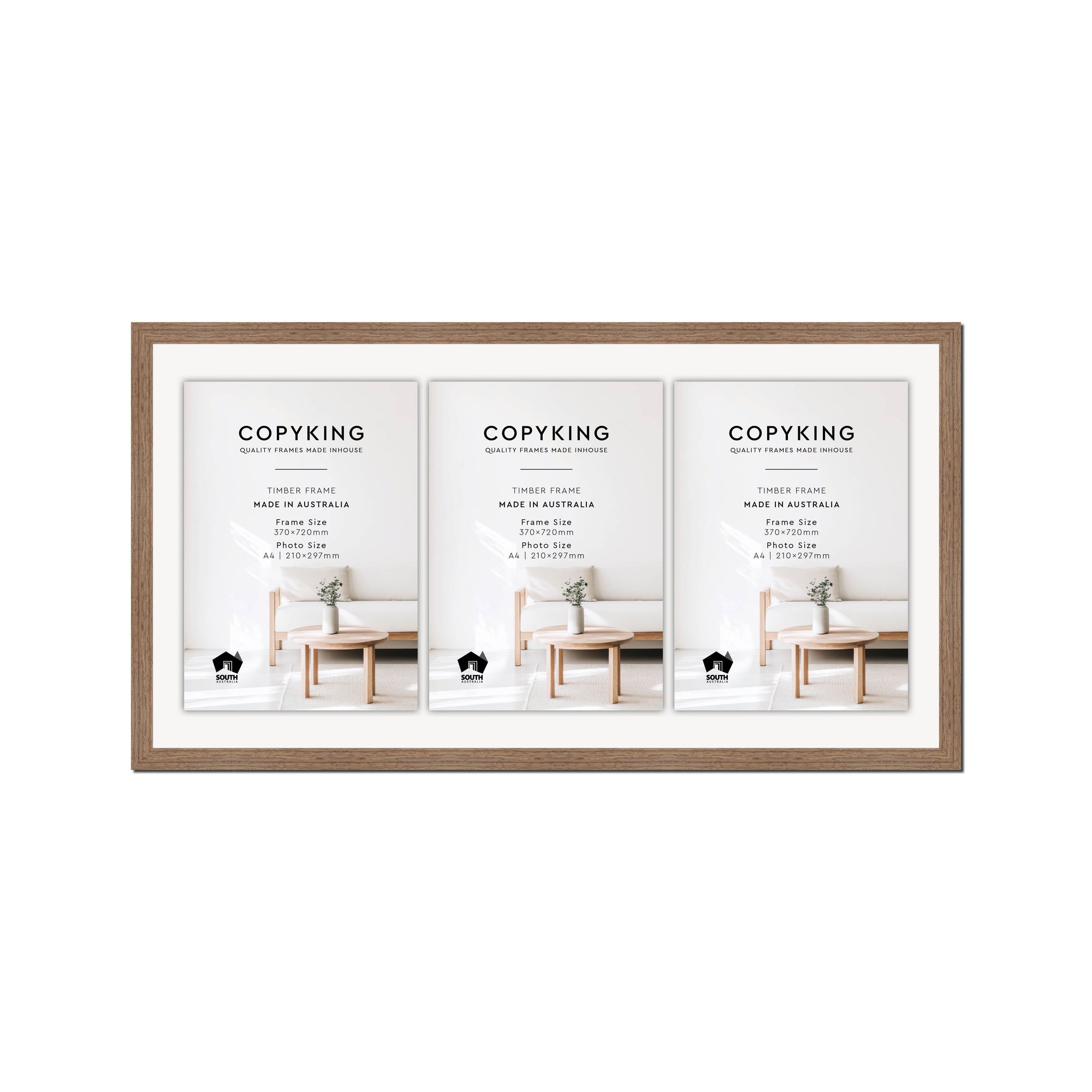 Grove Taupe 20mm Wood Certificate Frame - 370mm x 720mm - 3 Certificates (A4)