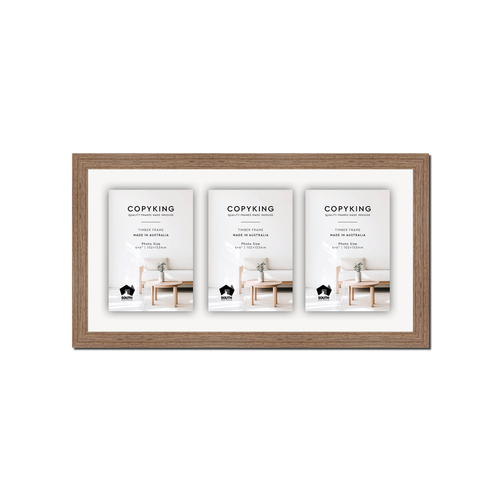 Grove Taupe 20mm Wood Collage Photo Frame - 8" x 16" - 3 Photos (4" x 6")