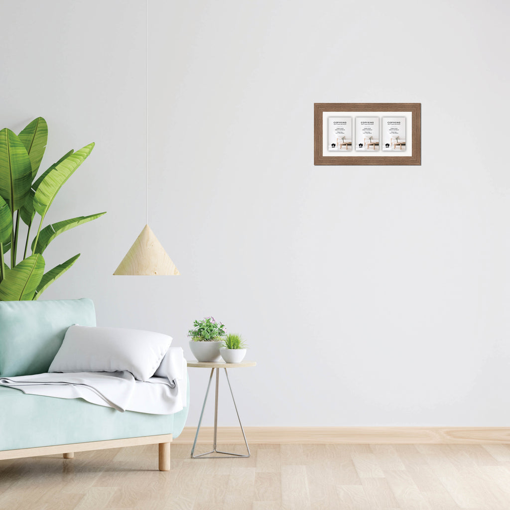 Grove Taupe 40mm Wood Collage Photo Frame - 8" x 16" - 3 Photos (4" x 6")