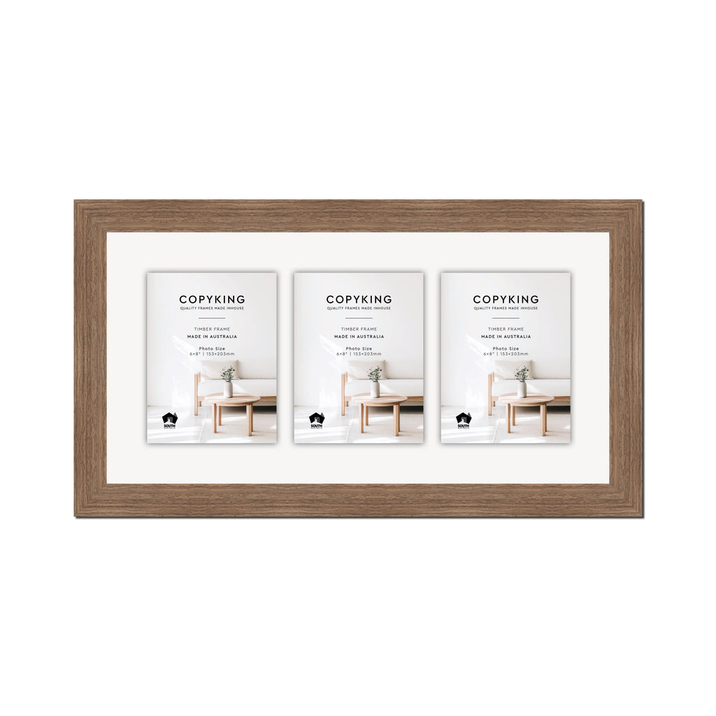 Grove Taupe 40mm Wood Collage Photo Frame - 12" x 24" - 3 Photos (6" x 8")