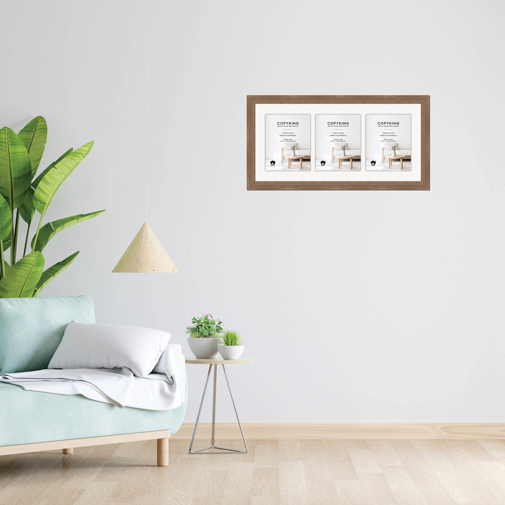 Grove Taupe 40mm Wood Collage Photo Frame - 14" x 30" - 3 Photos (8" x 10")