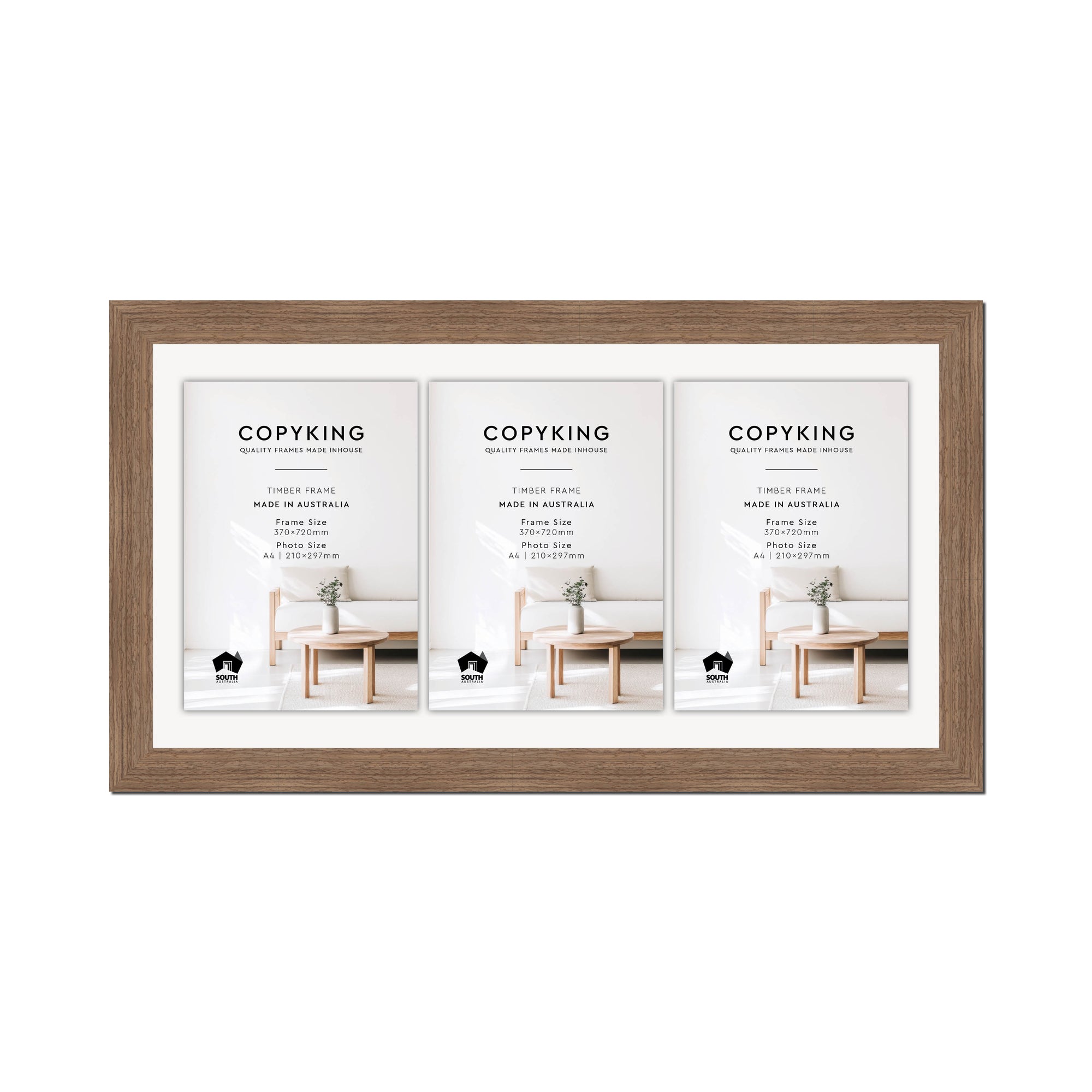 Grove Taupe 40mm Wood Certificate Frame - 370mm x 720mm - 3 Certificates (A4)