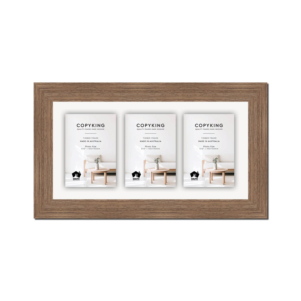 Grove Taupe 40mm Wood Collage Photo Frame - 8" x 16" - 3 Photos (4" x 6")